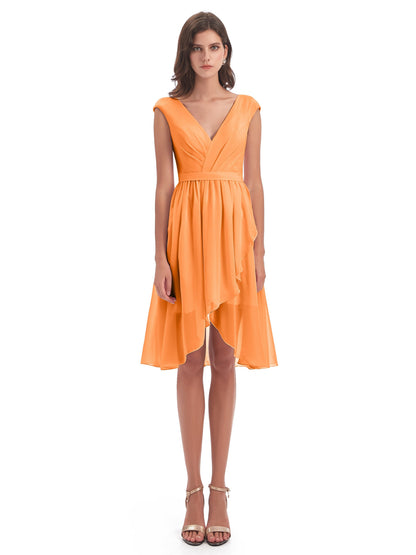 Renee Knee Length V-Neck Chiffon Bridesmaid Dresses