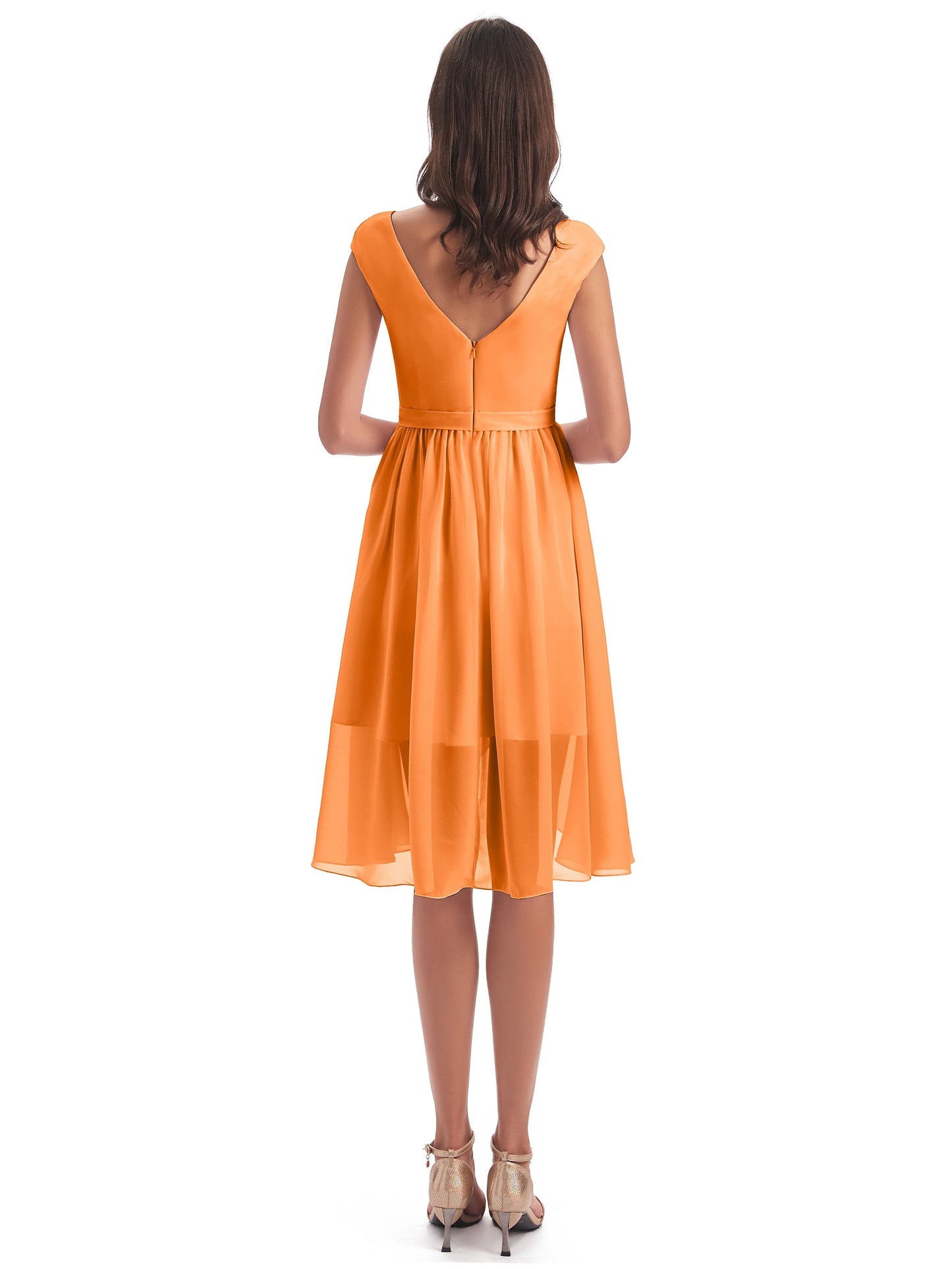 Renee Knee Length V-Neck Chiffon Bridesmaid Dresses