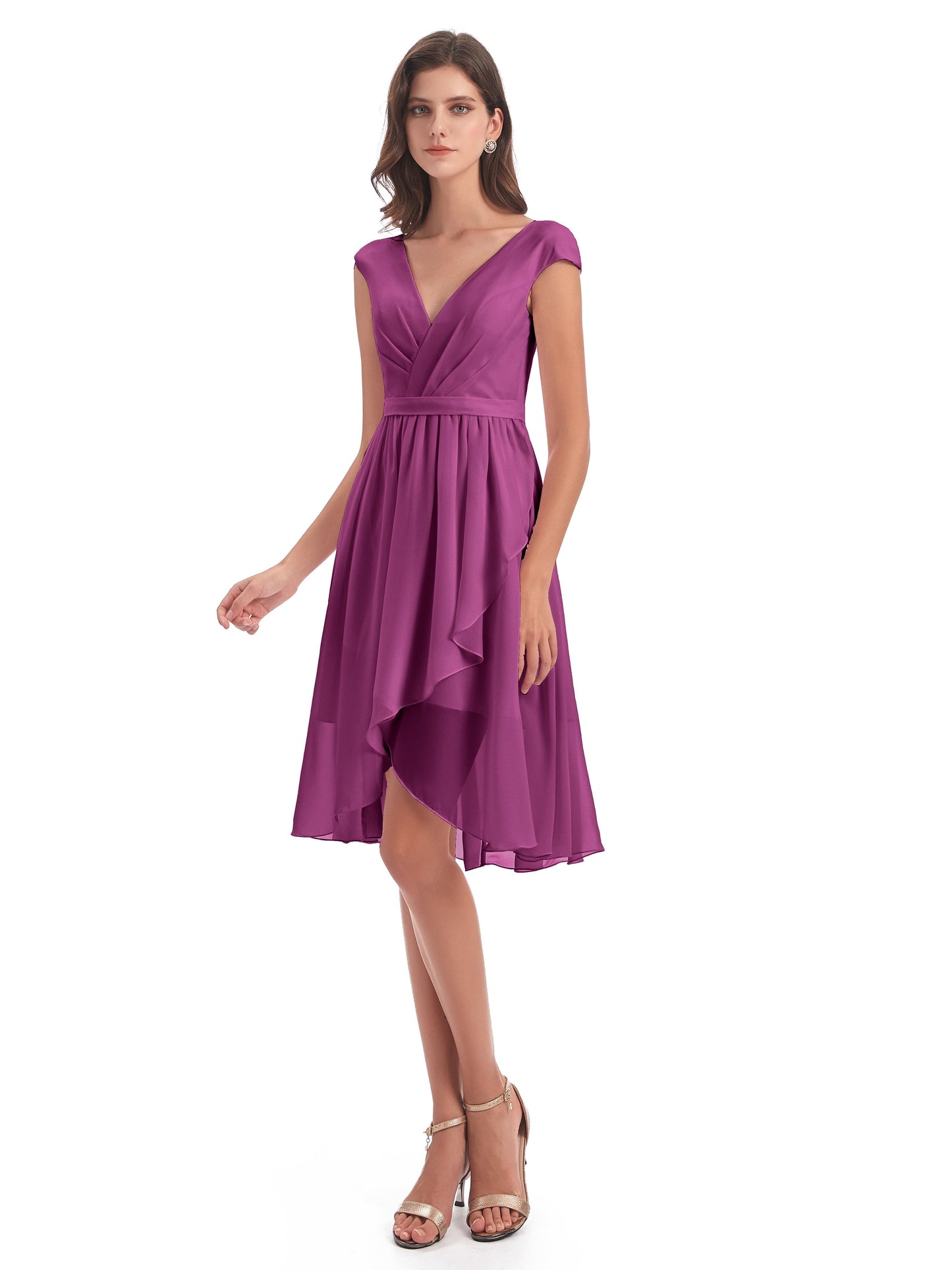 Renee Knee Length V-Neck Chiffon Bridesmaid Dresses