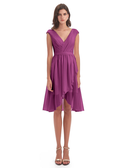 Renee Knee Length V-Neck Chiffon Bridesmaid Dresses