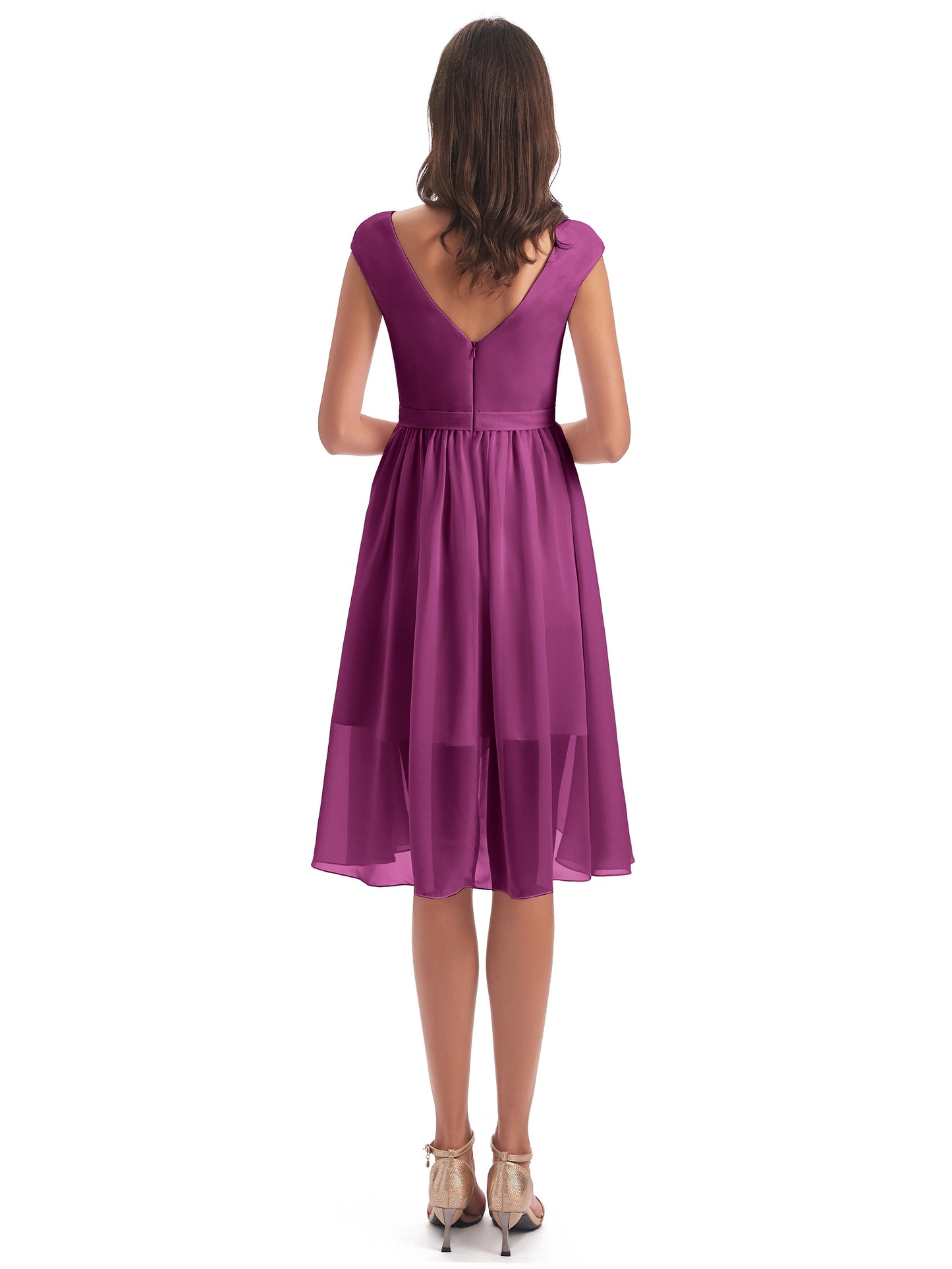Renee Knee Length V-Neck Chiffon Bridesmaid Dresses