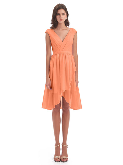 Renee Knee Length V-Neck Chiffon Bridesmaid Dresses