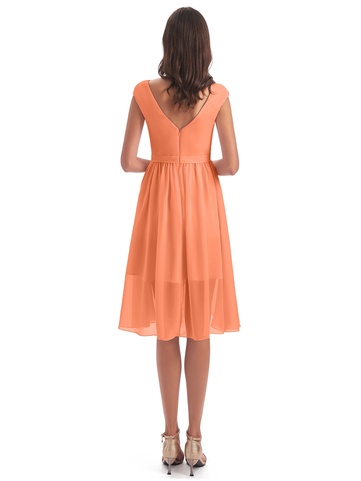 Renee Knee Length V-Neck Chiffon Bridesmaid Dresses