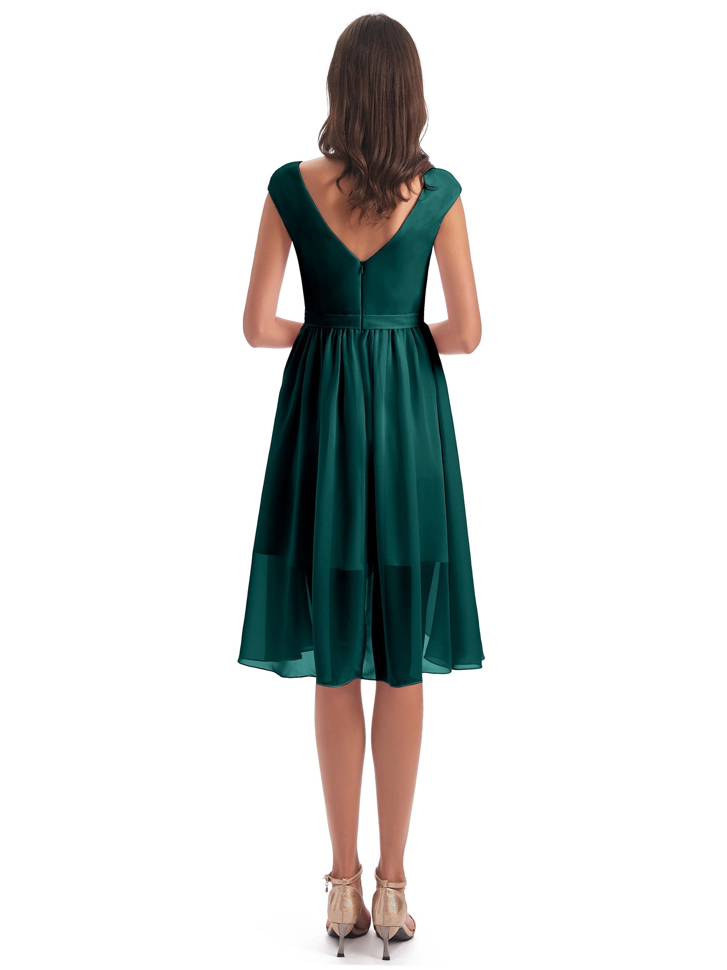 Renee Knee Length V-Neck Chiffon Bridesmaid Dresses
