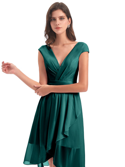Renee Knee Length V-Neck Chiffon Bridesmaid Dresses