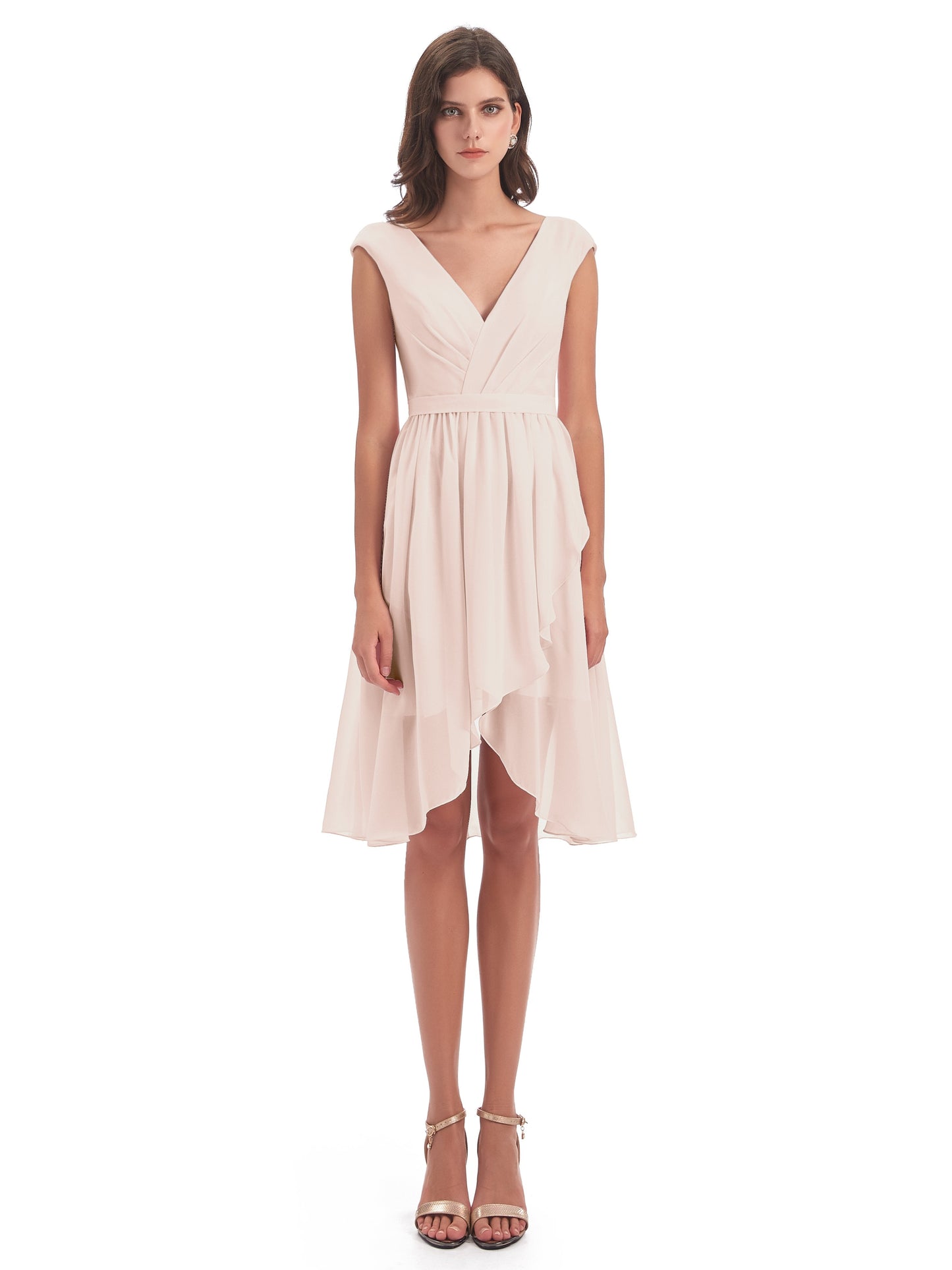Renee Knee Length V-Neck Chiffon Bridesmaid Dresses