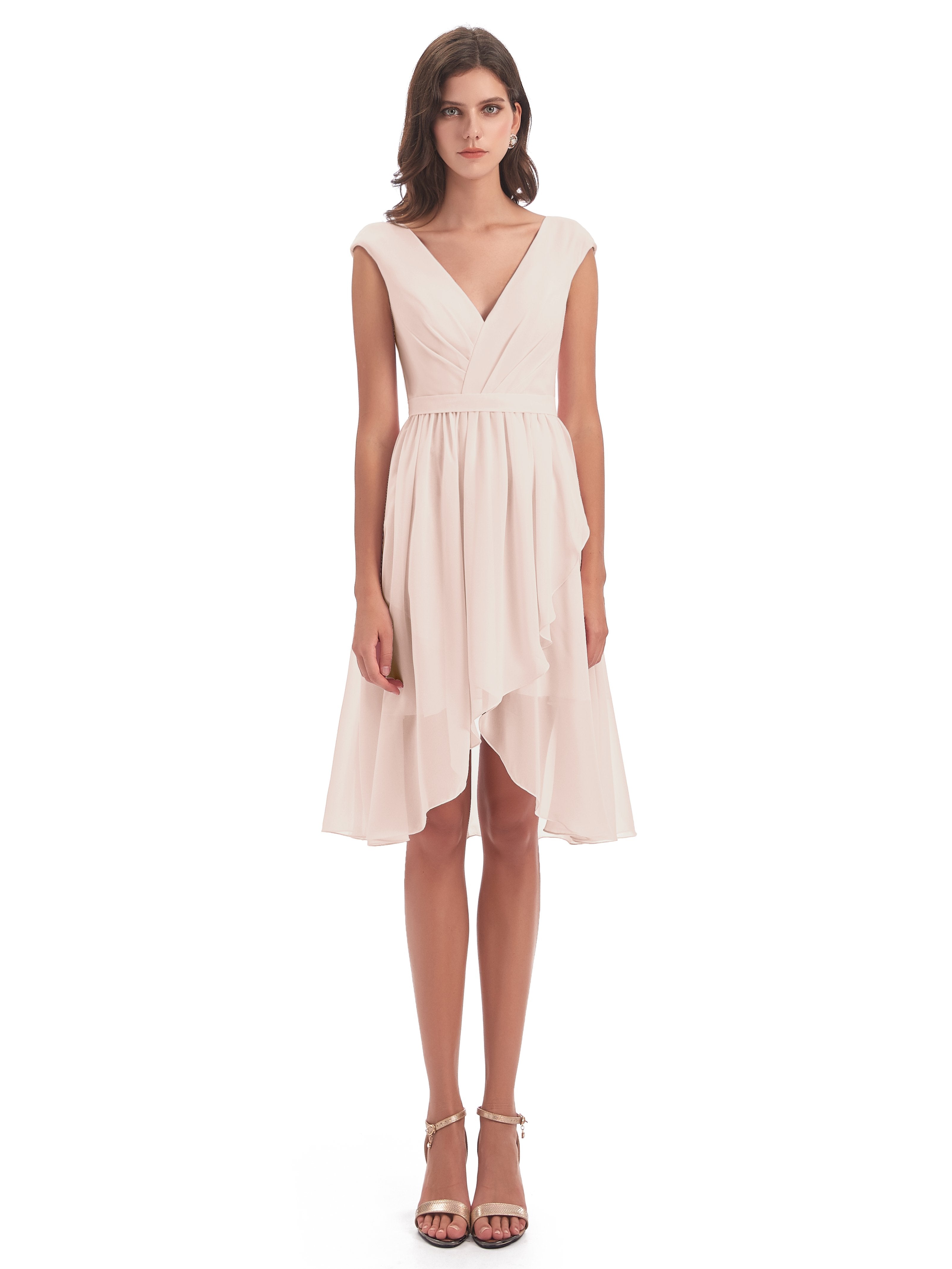 Renee Knee Length V-Neck Chiffon Bridesmaid Dresses