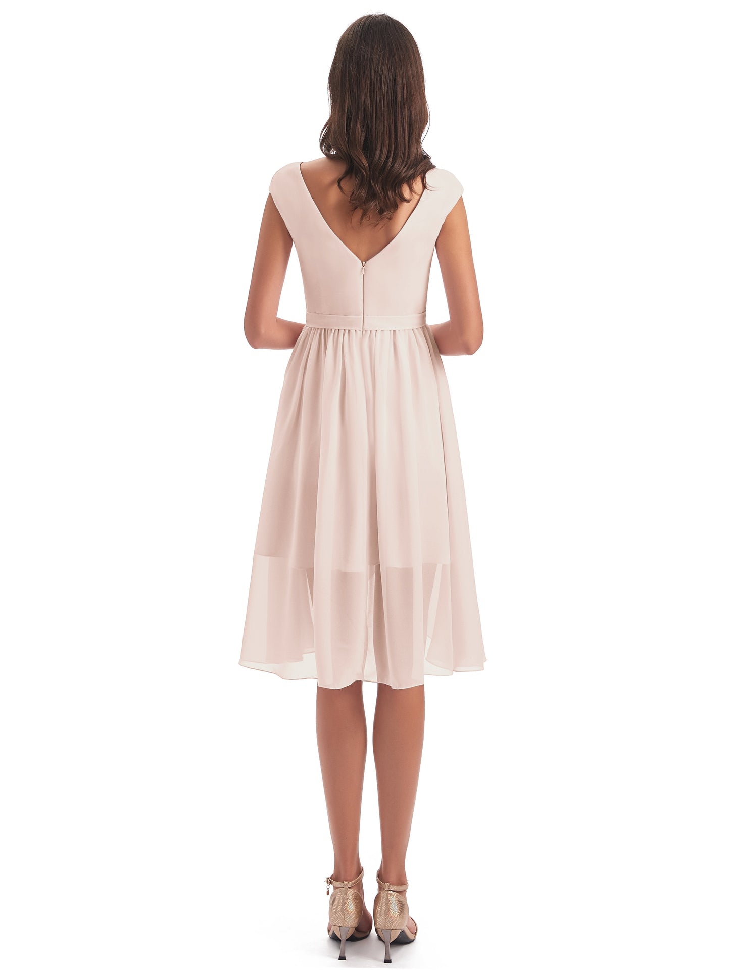 Renee Knee Length V-Neck Chiffon Bridesmaid Dresses