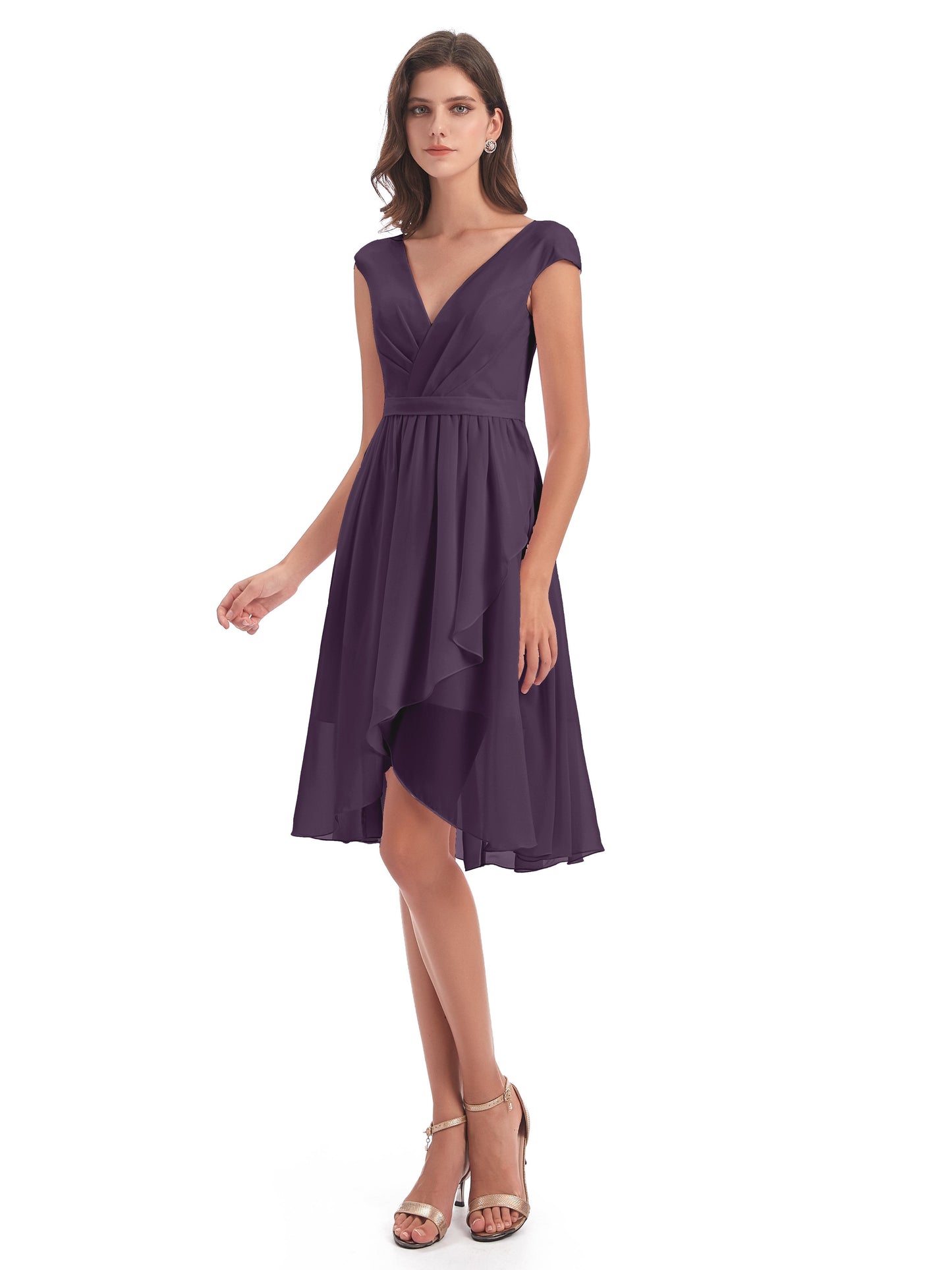 Renee Knee Length V-Neck Chiffon Bridesmaid Dresses