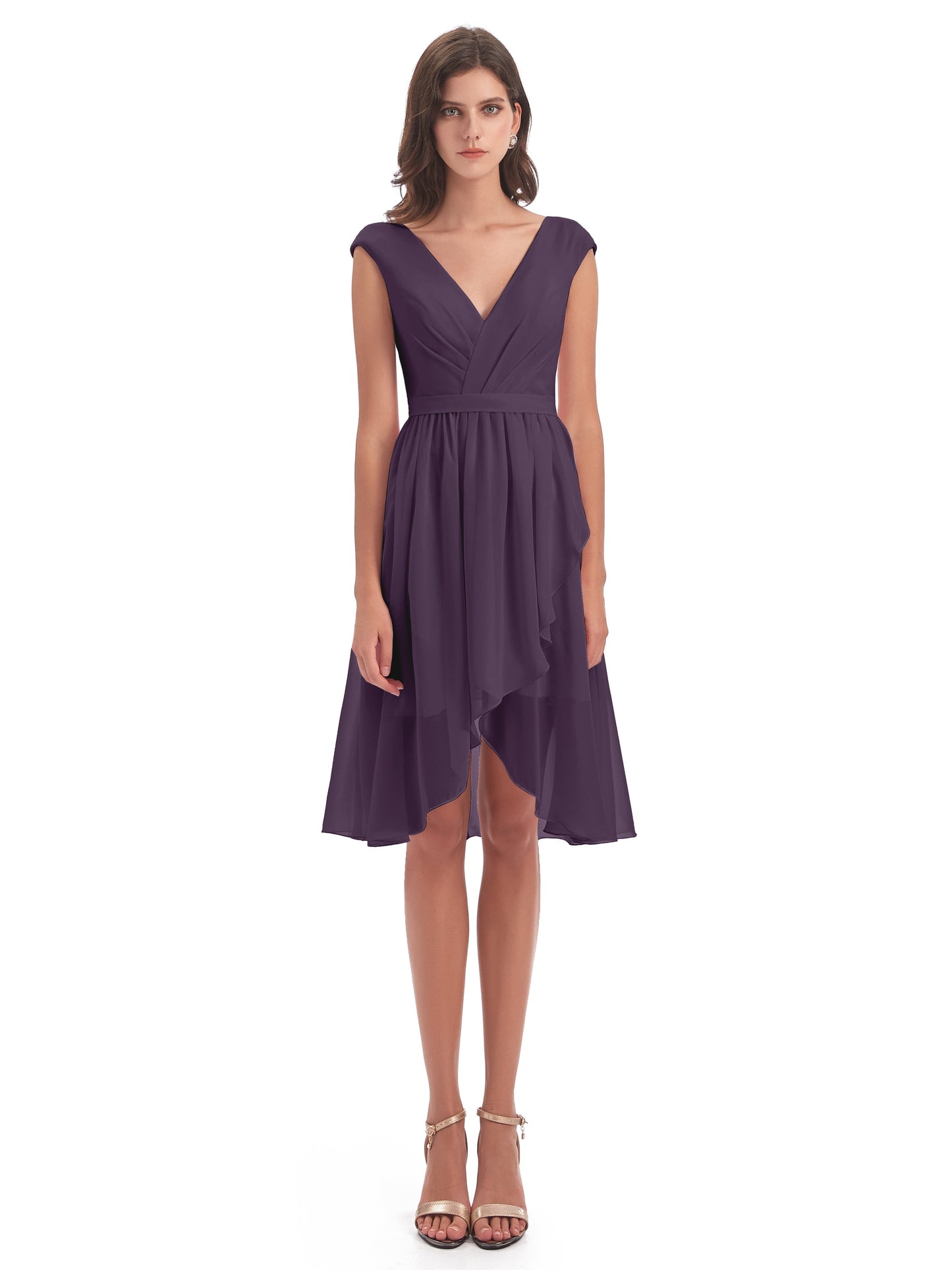 Renee Knee Length V-Neck Chiffon Bridesmaid Dresses