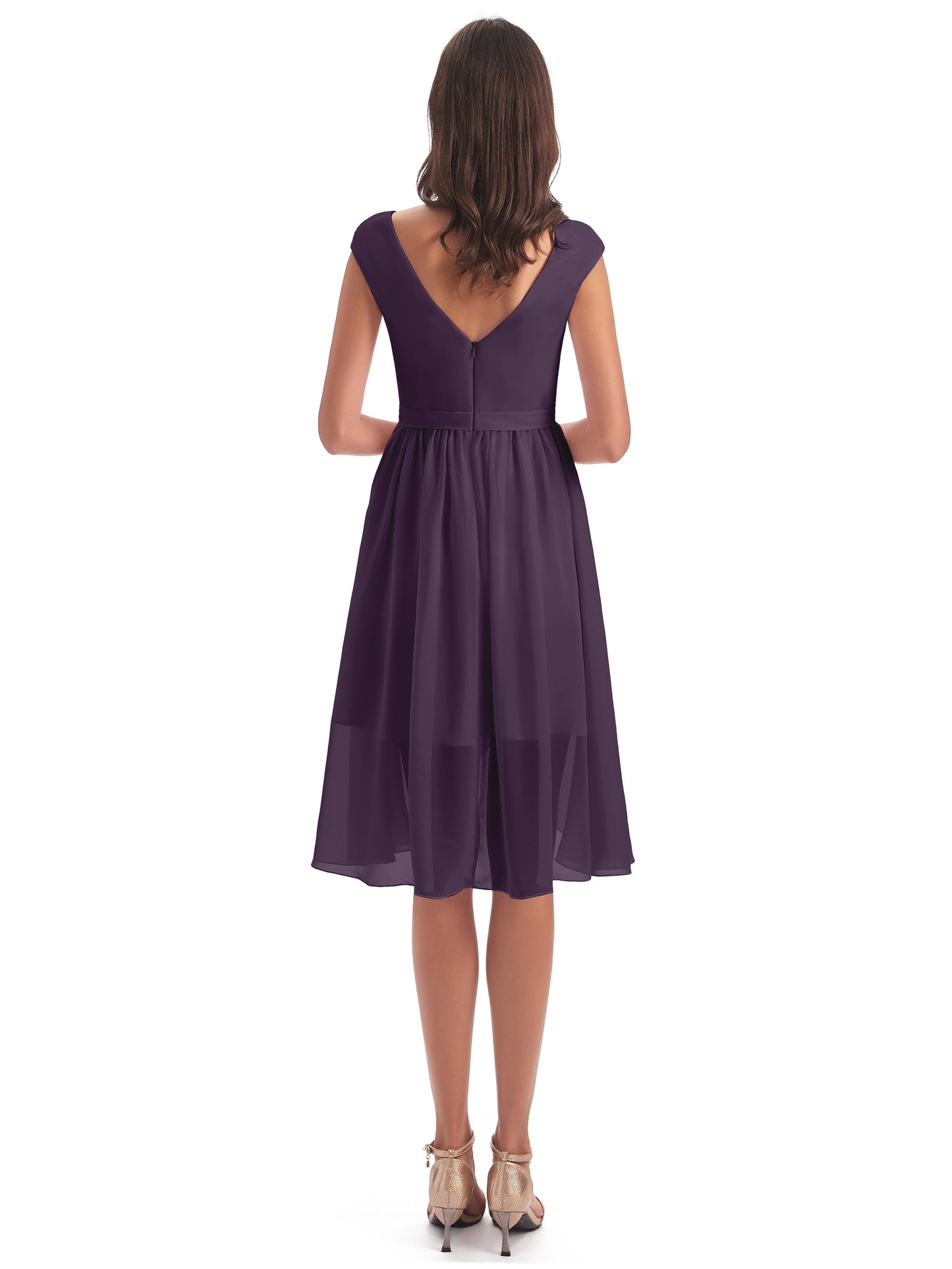 Renee Knee Length V-Neck Chiffon Bridesmaid Dresses