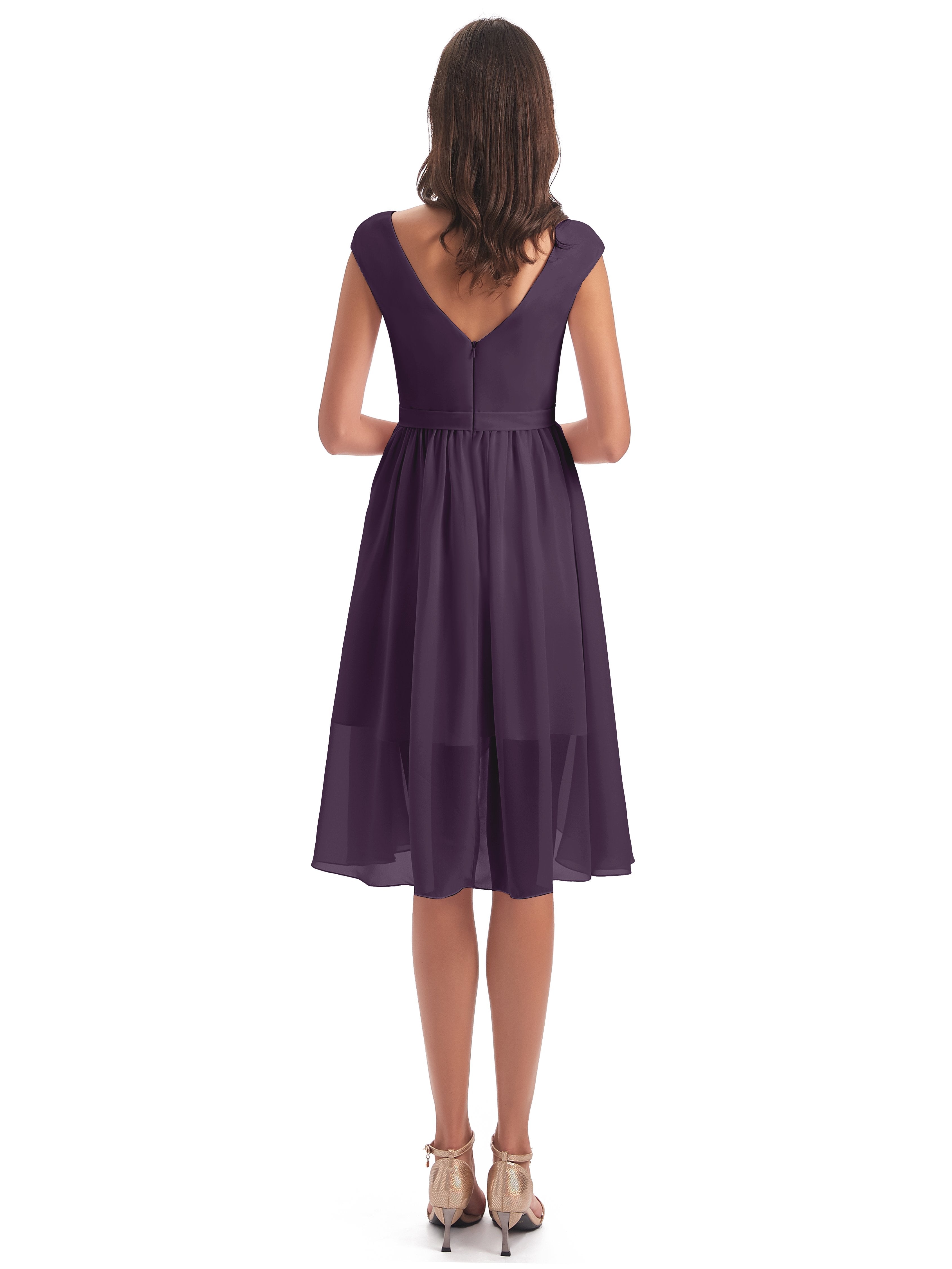 Renee Knee Length V-Neck Chiffon Bridesmaid Dresses