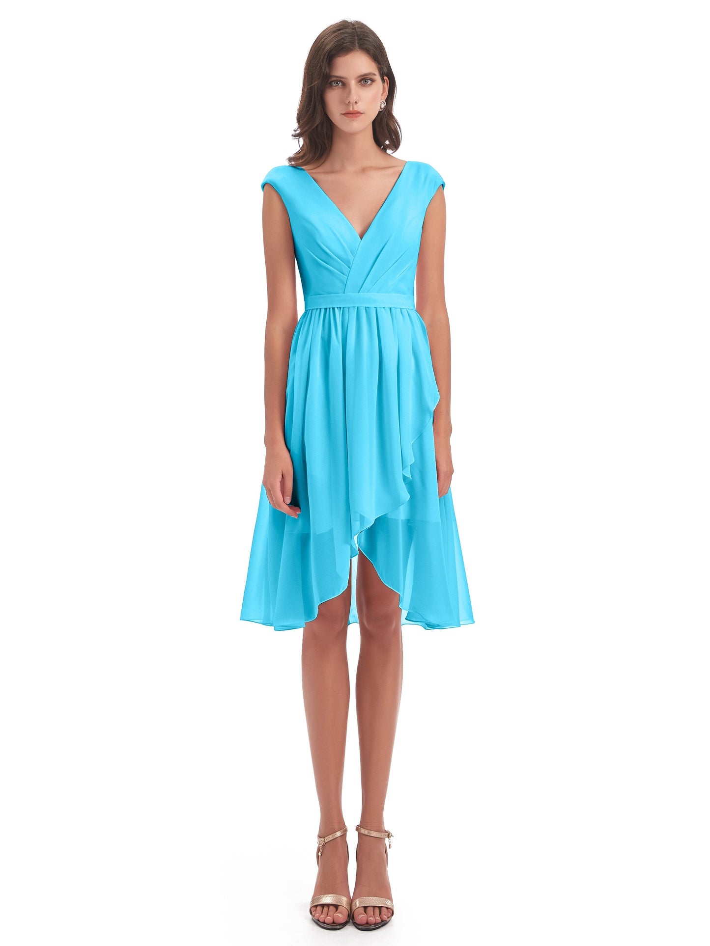 Renee Knee Length V-Neck Chiffon Bridesmaid Dresses