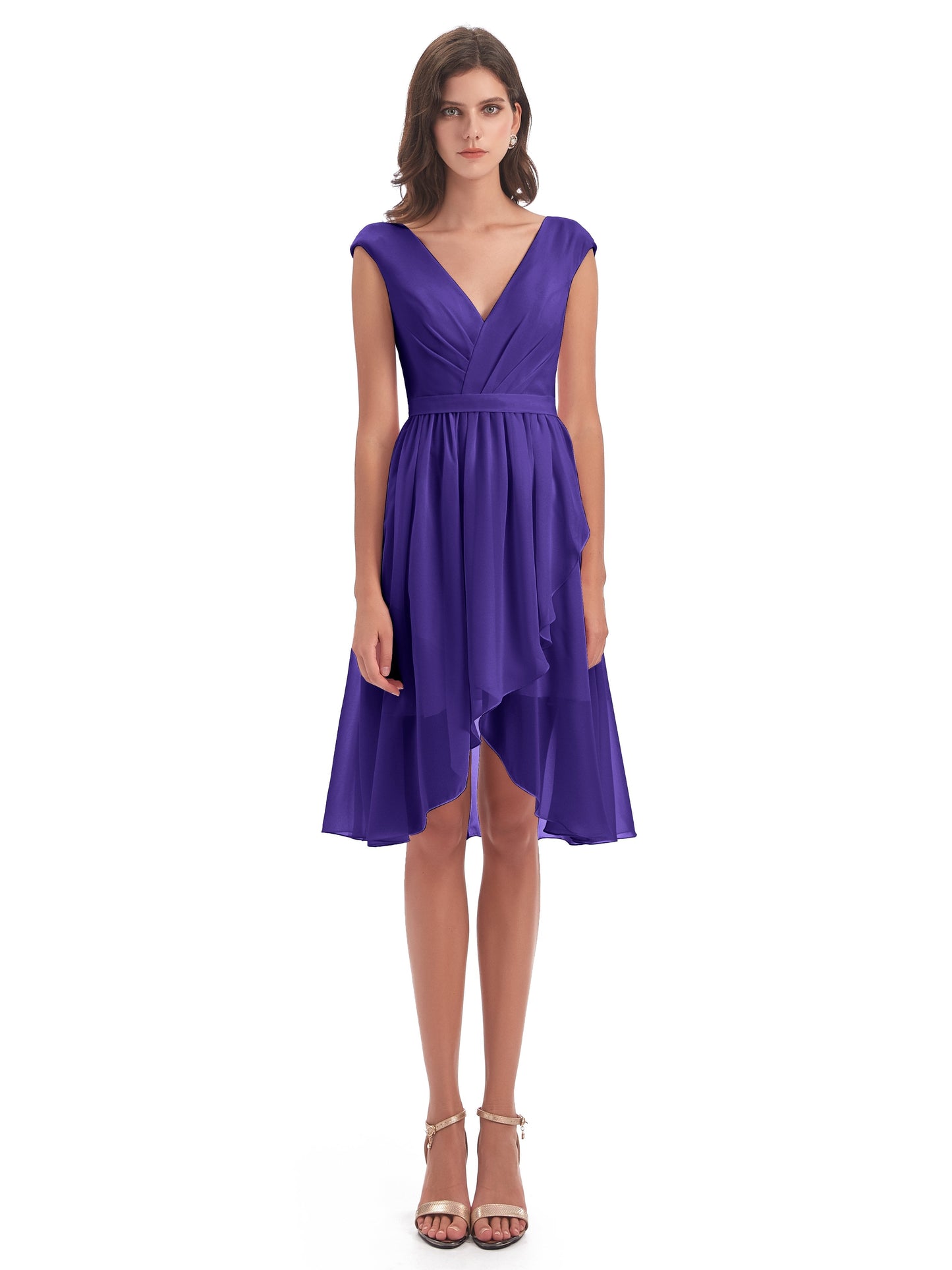 Renee Knee Length V-Neck Chiffon Bridesmaid Dresses