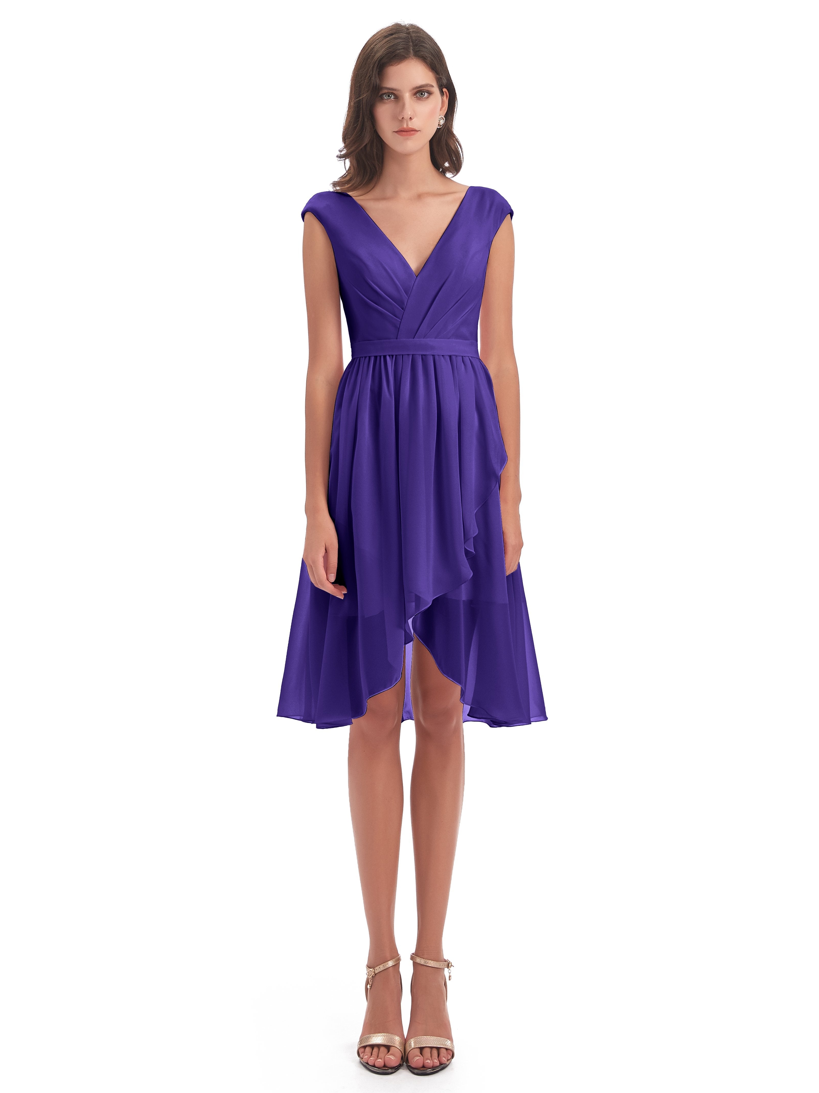 Renee Knee Length V-Neck Chiffon Bridesmaid Dresses