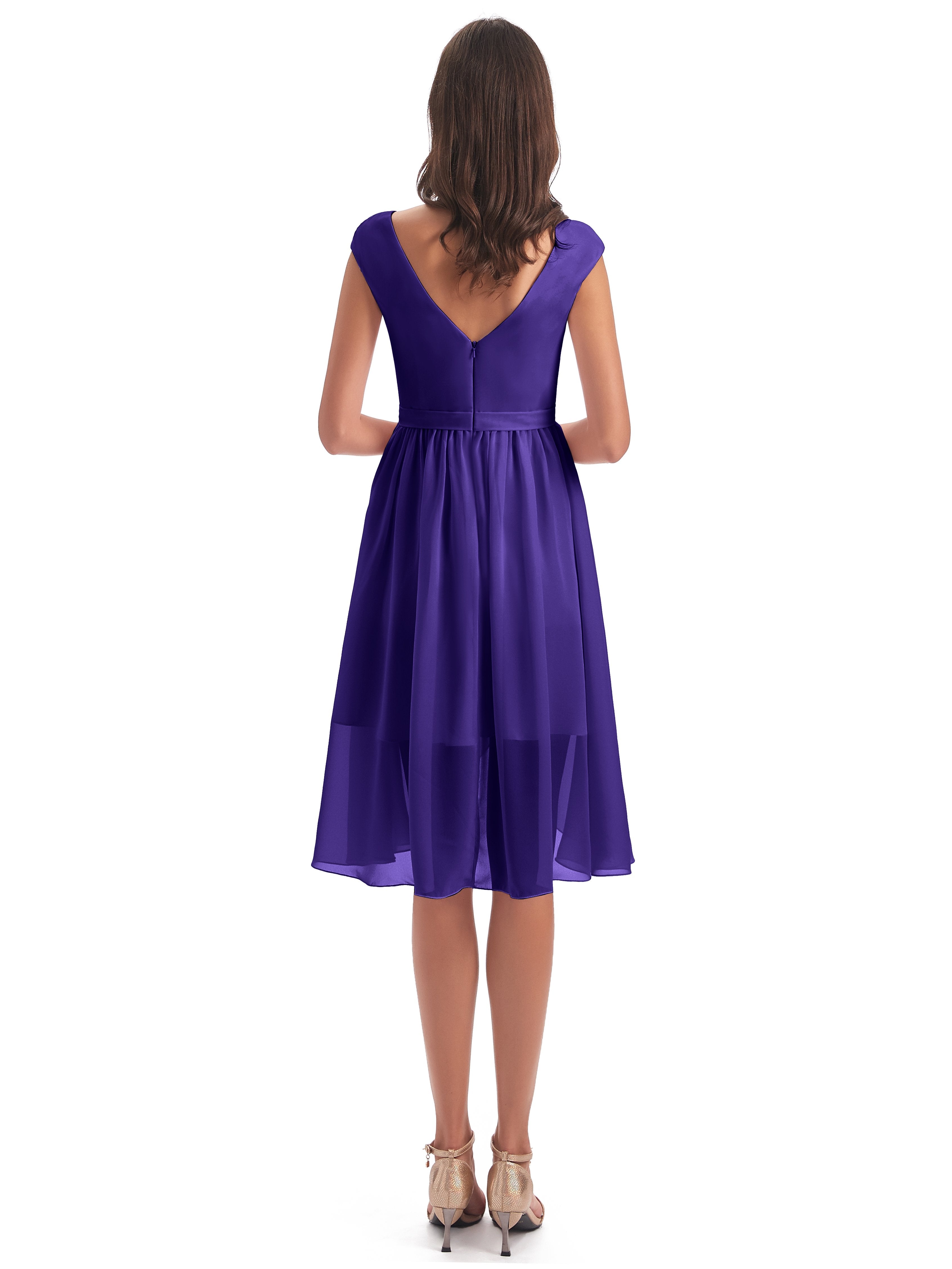 Renee Knee Length V-Neck Chiffon Bridesmaid Dresses