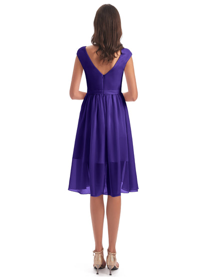 Renee Knee Length V-Neck Chiffon Bridesmaid Dresses
