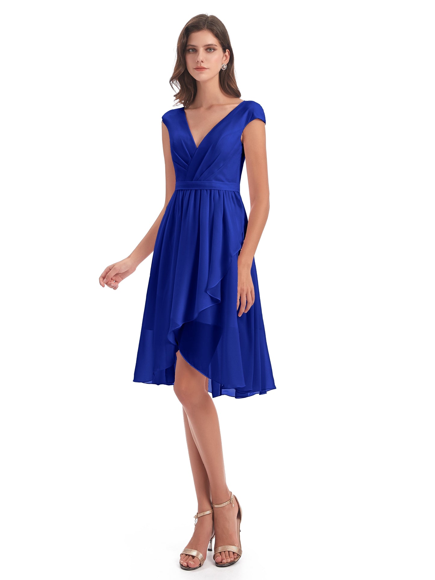 Renee Knee Length V-Neck Chiffon Bridesmaid Dresses
