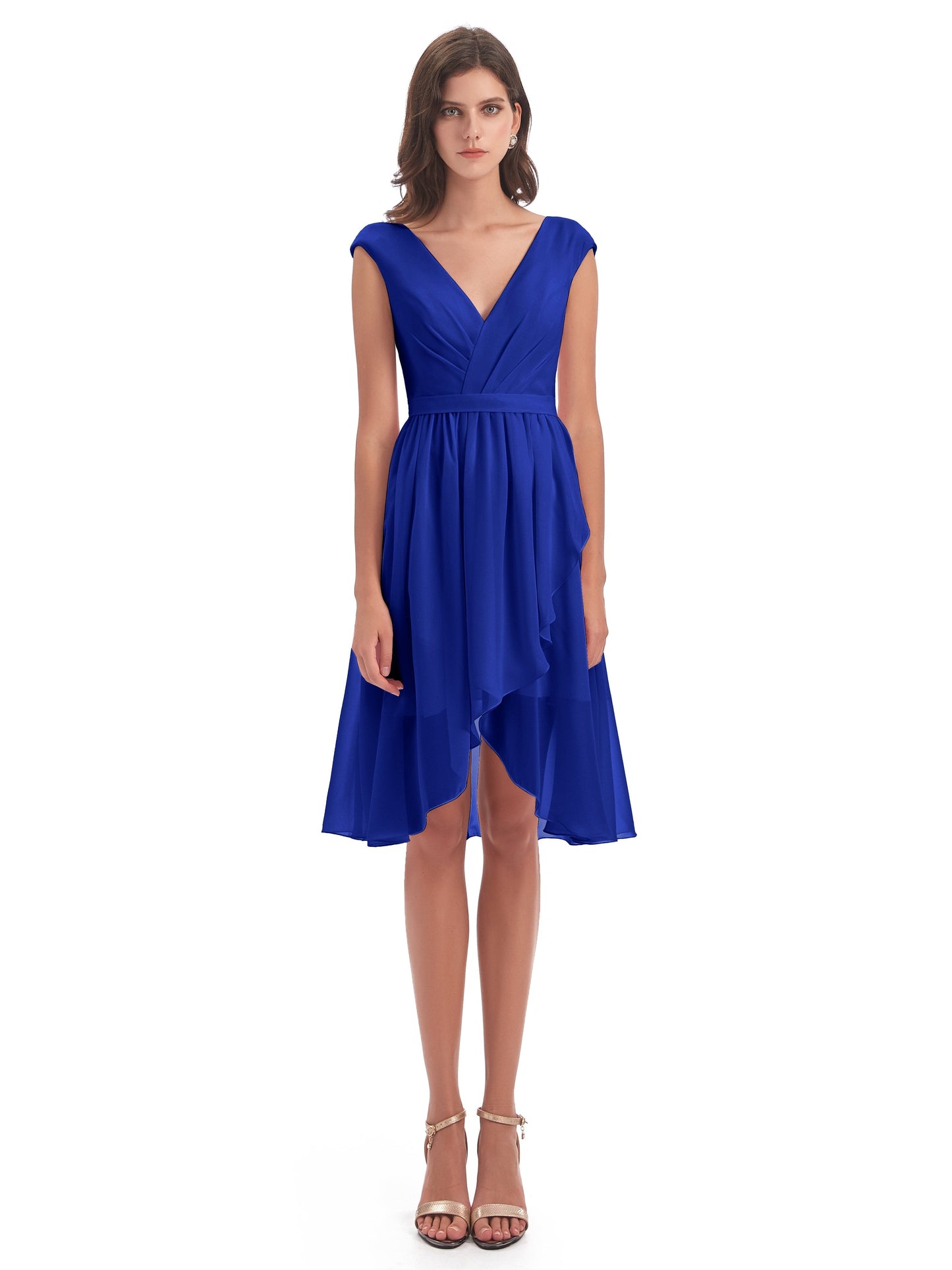 Renee Knee Length V-Neck Chiffon Bridesmaid Dresses