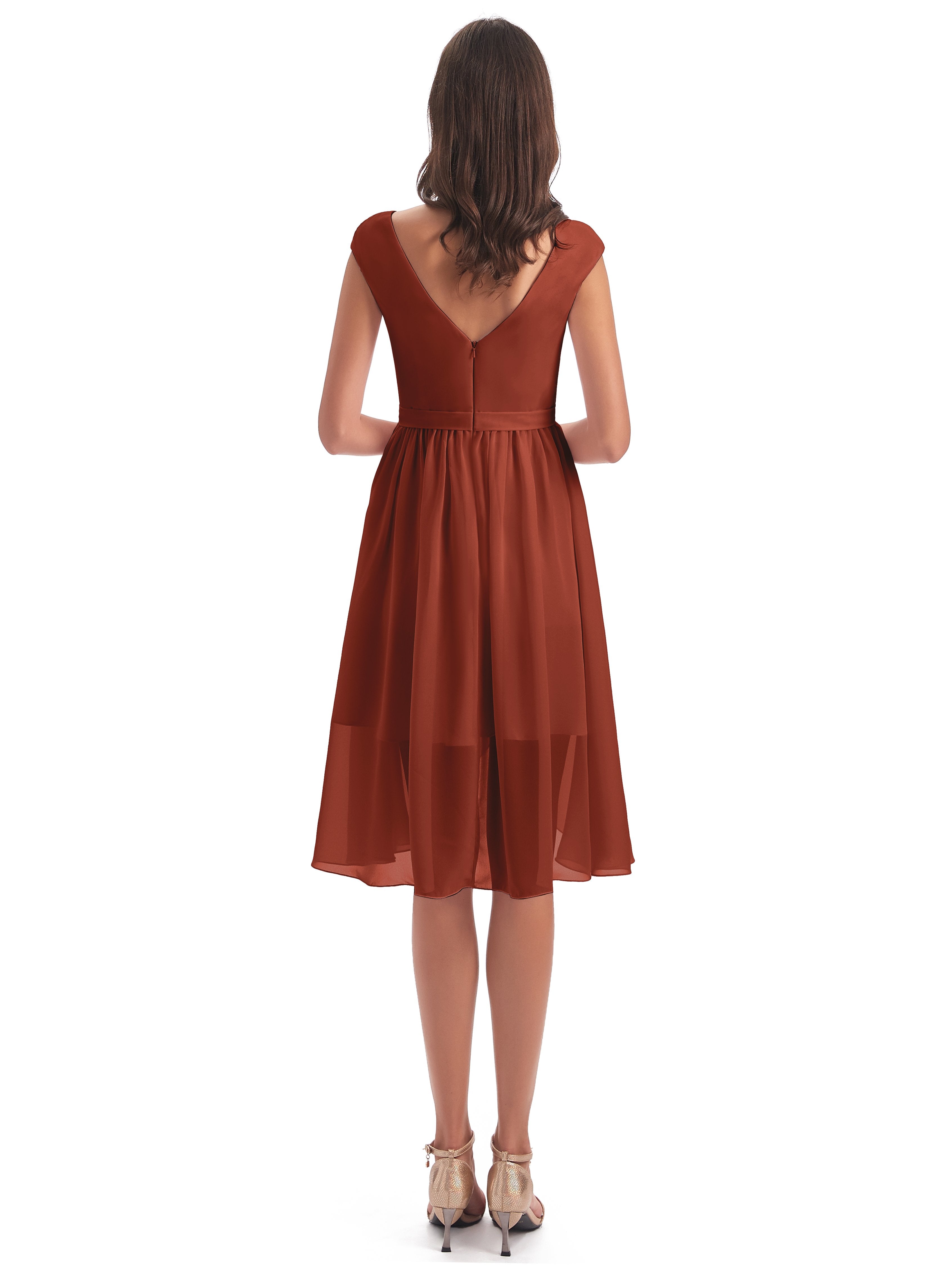 Renee Knee Length V-Neck Chiffon Bridesmaid Dresses