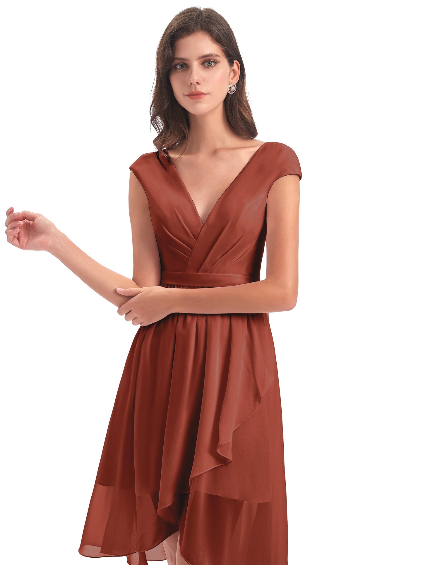 Renee Knee Length V-Neck Chiffon Bridesmaid Dresses