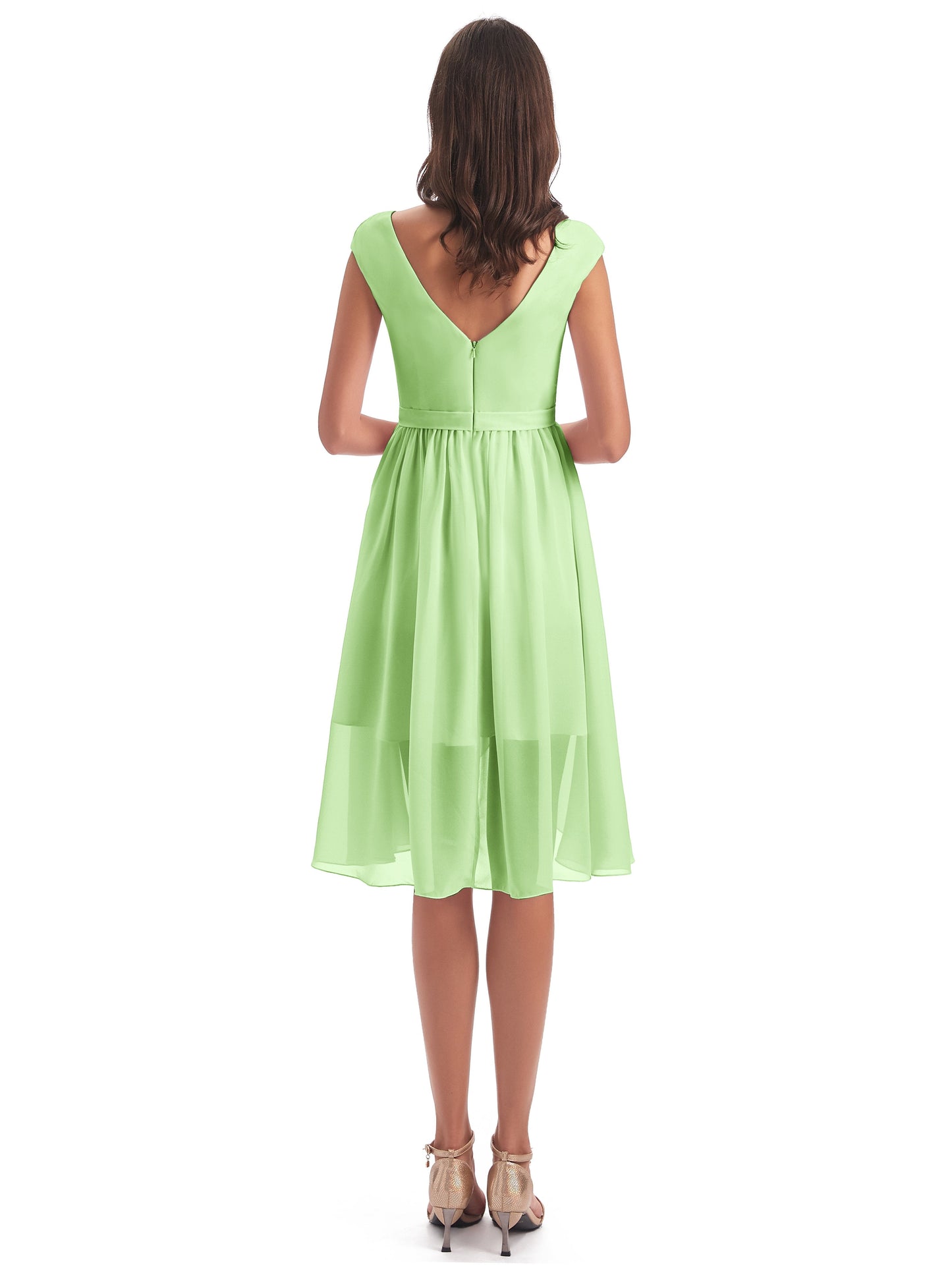 Renee Knee Length V-Neck Chiffon Bridesmaid Dresses