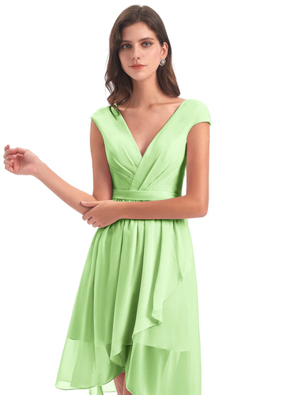 Renee Knee Length V-Neck Chiffon Bridesmaid Dresses