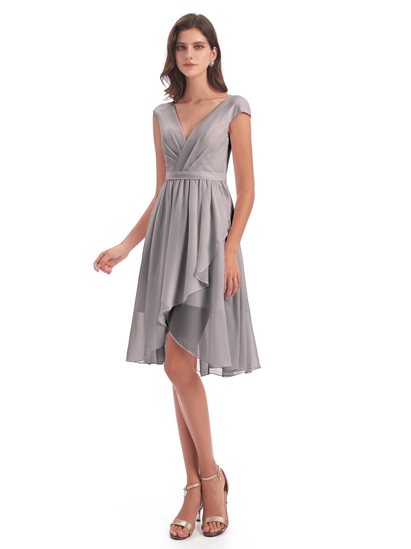 Renee Knee Length V-Neck Chiffon Bridesmaid Dresses
