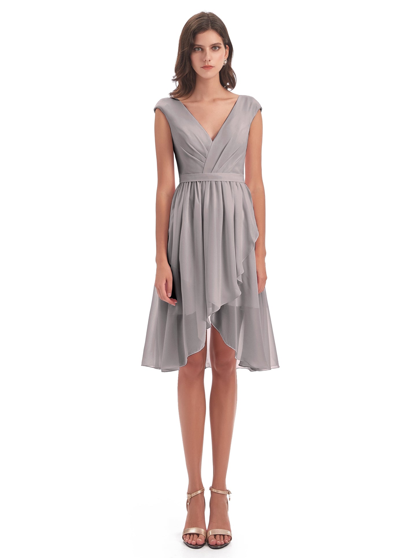 Renee Knee Length V-Neck Chiffon Bridesmaid Dresses