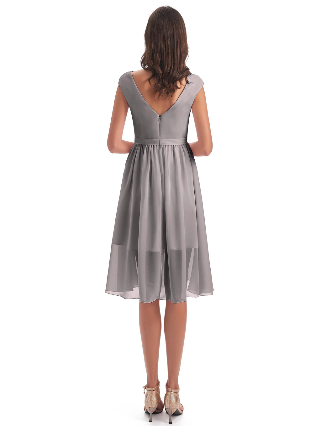 Renee Knee Length V-Neck Chiffon Bridesmaid Dresses