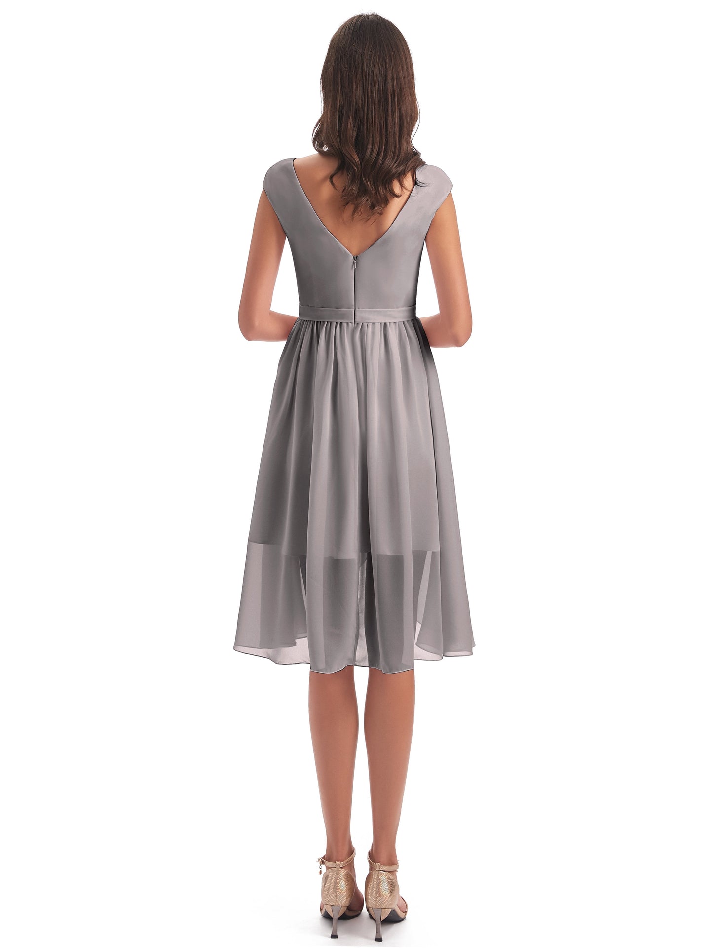 Renee Knee Length V-Neck Chiffon Bridesmaid Dresses