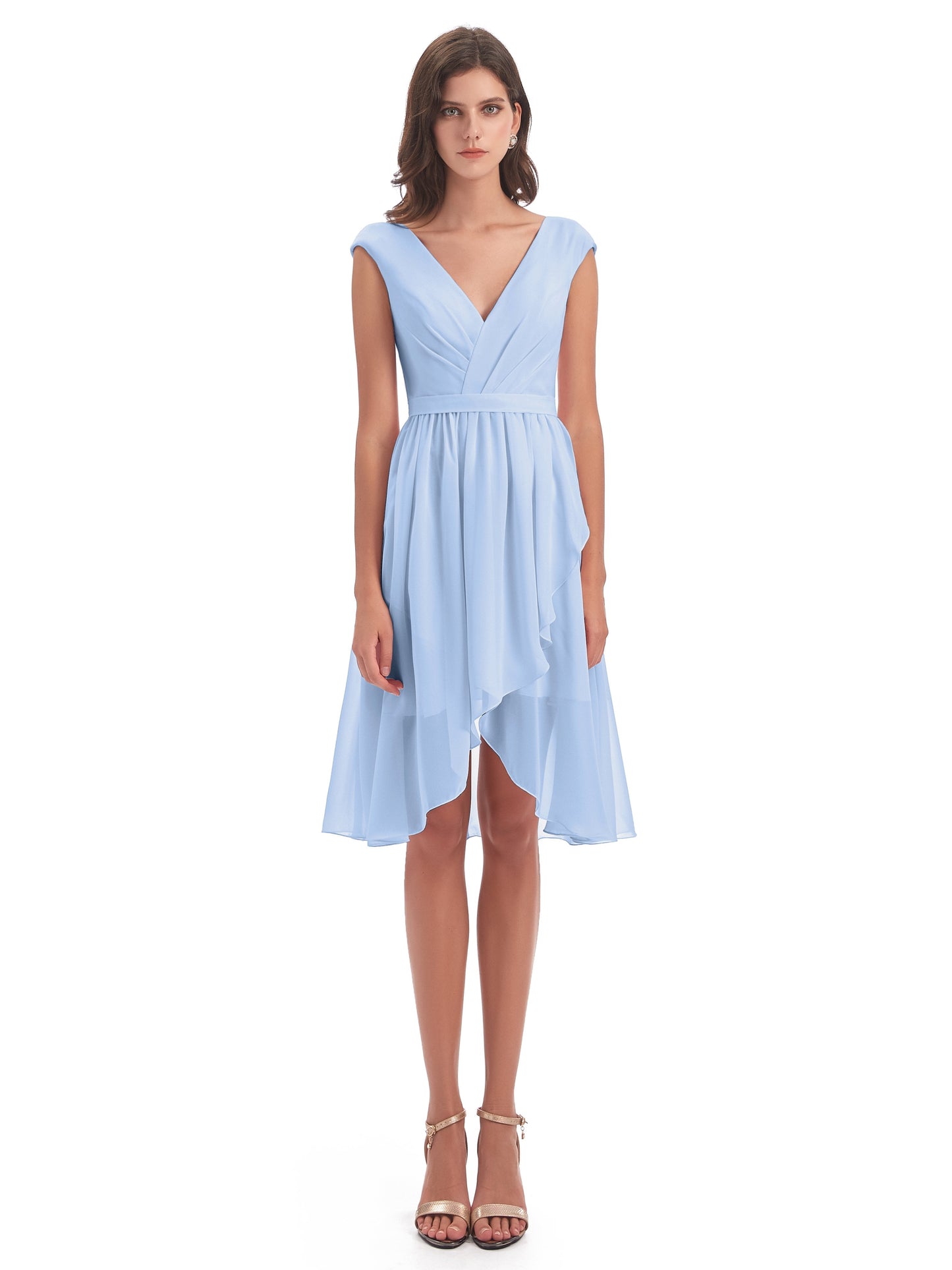 Renee Knee Length V-Neck Chiffon Bridesmaid Dresses