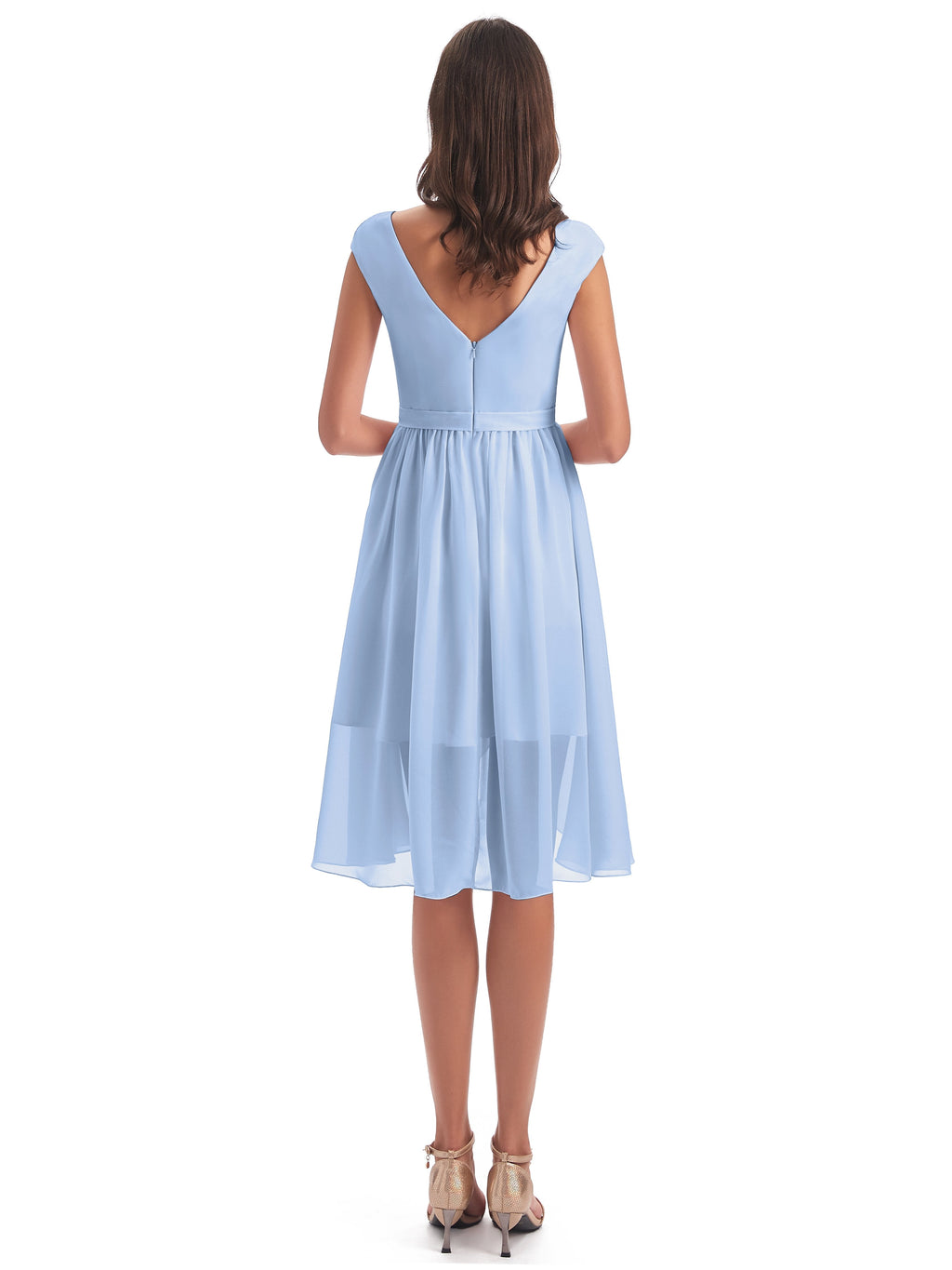 Renee Knee Length V-Neck Chiffon Bridesmaid Dresses