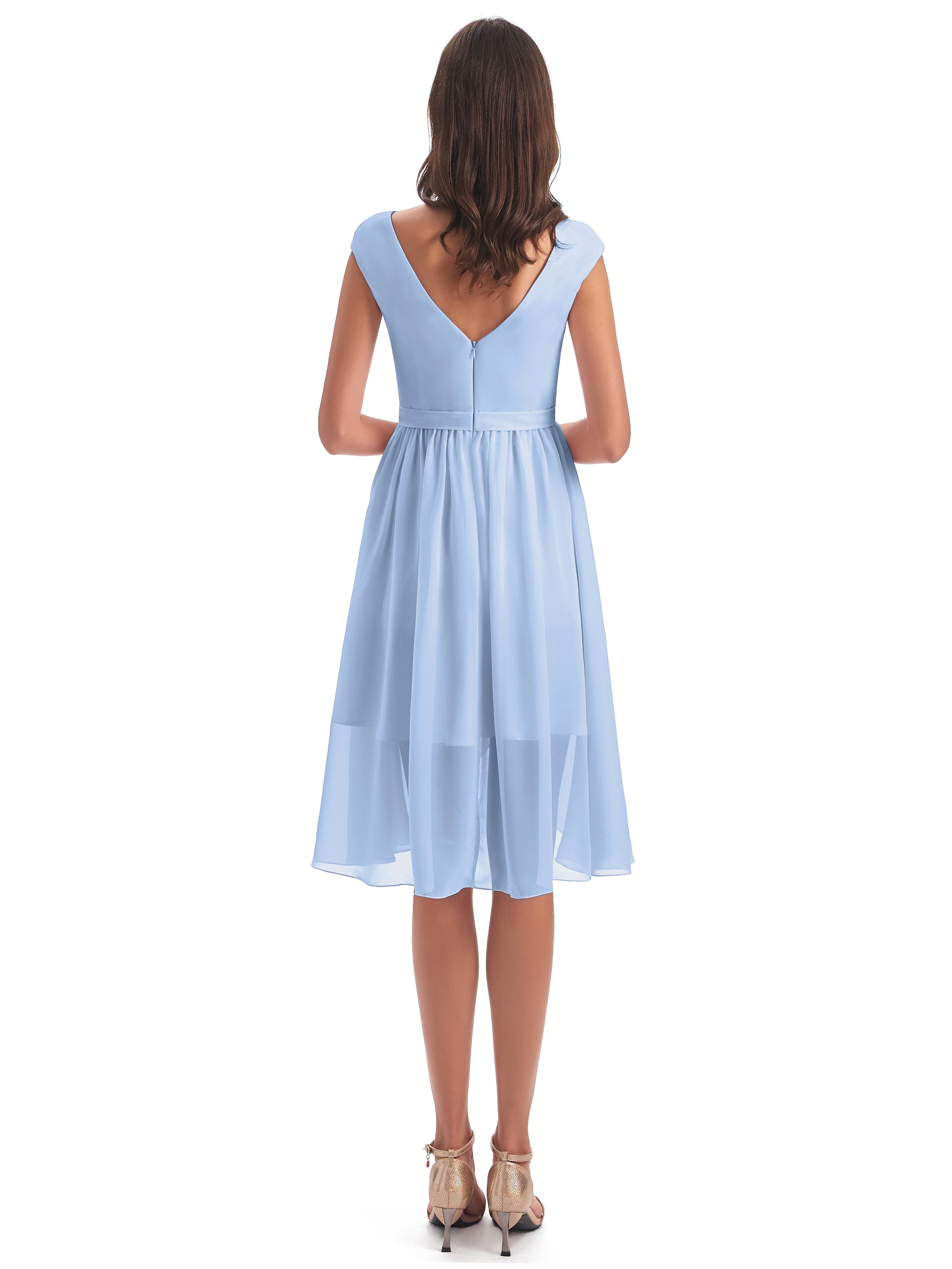 Renee Knee Length V-Neck Chiffon Bridesmaid Dresses