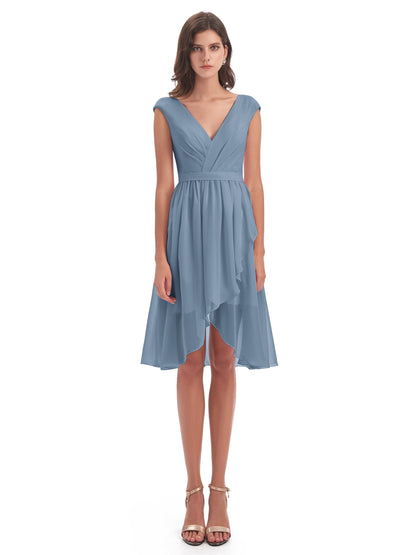 Renee Knee Length V-Neck Chiffon Bridesmaid Dresses