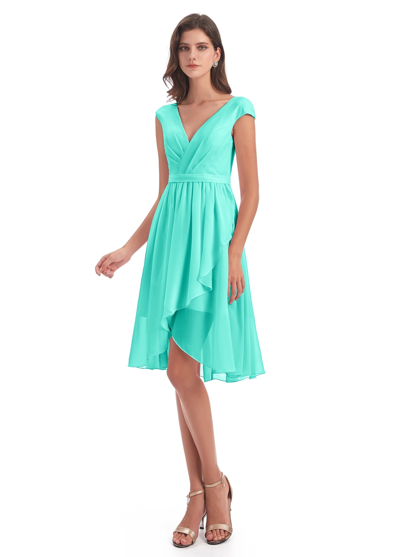 Renee Knee Length V-Neck Chiffon Bridesmaid Dresses