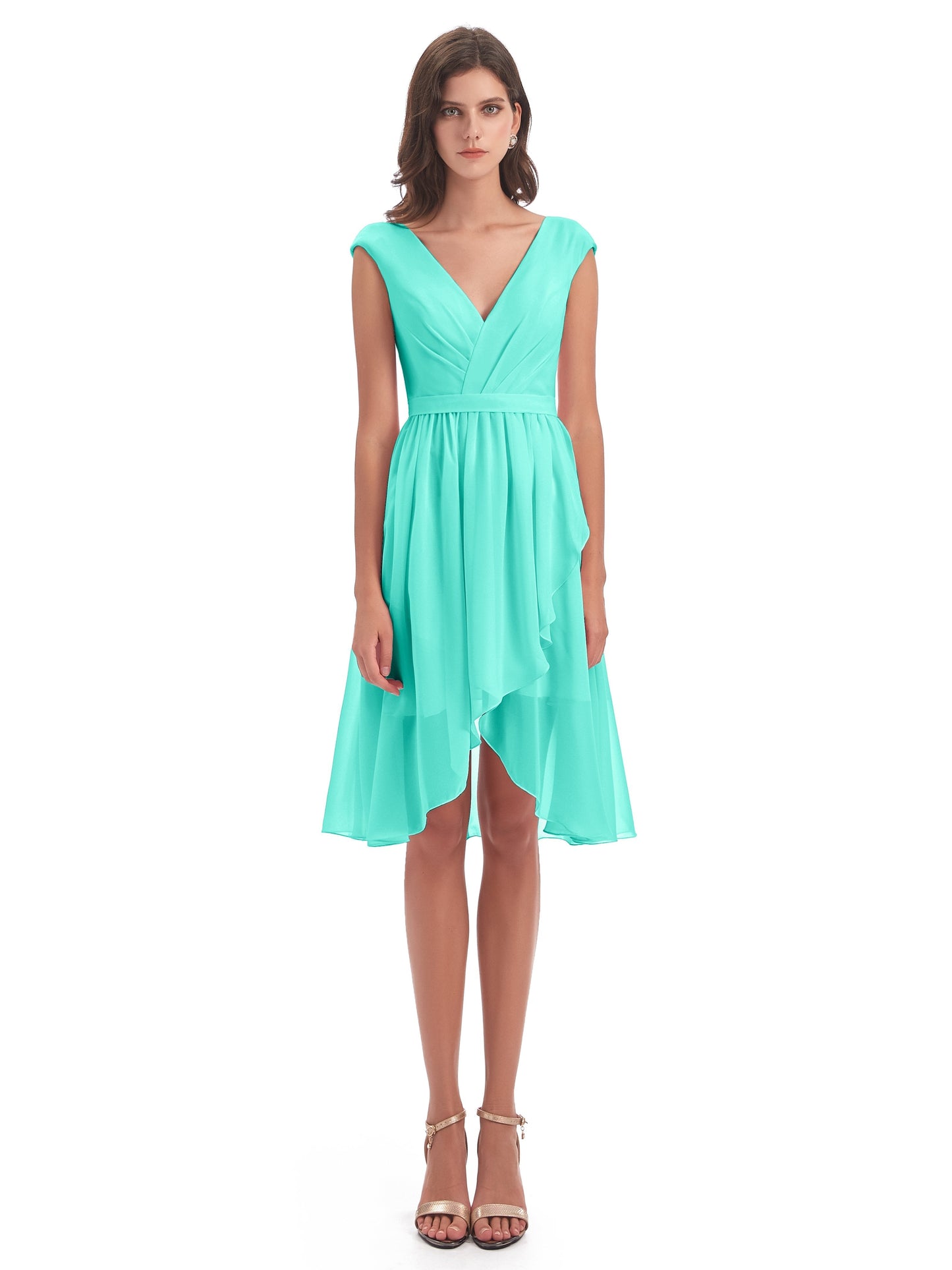 Renee Knee Length V-Neck Chiffon Bridesmaid Dresses