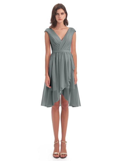 Renee Knee Length V-Neck Chiffon Bridesmaid Dresses