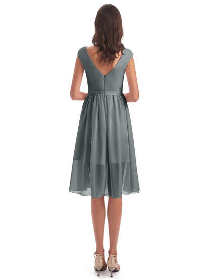 Renee Knee Length V-Neck Chiffon Bridesmaid Dresses