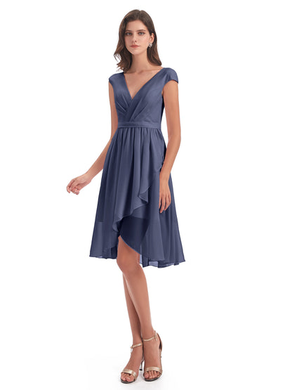 Renee Knee Length V-Neck Chiffon Bridesmaid Dresses