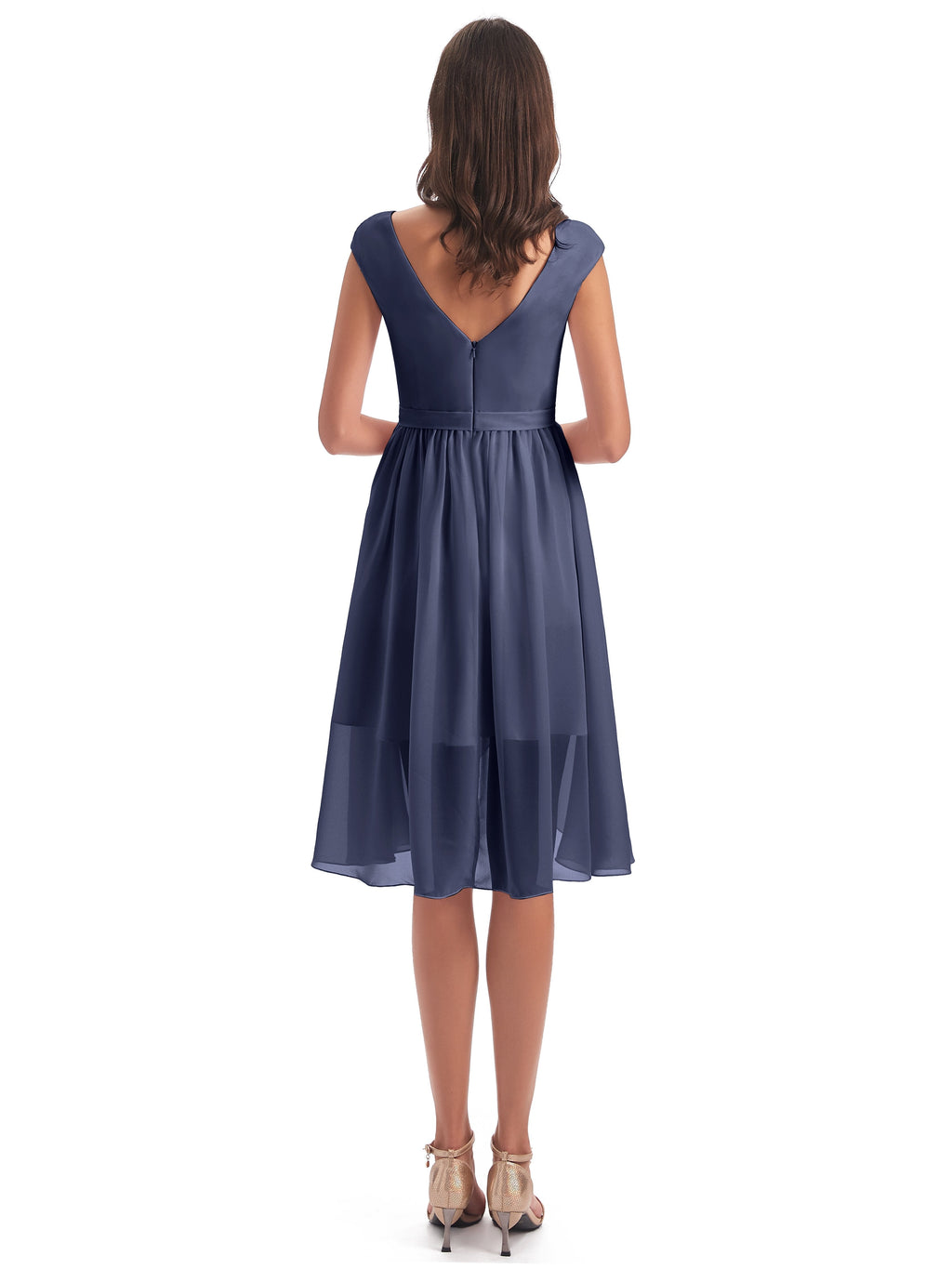 Renee Knee Length V-Neck Chiffon Bridesmaid Dresses