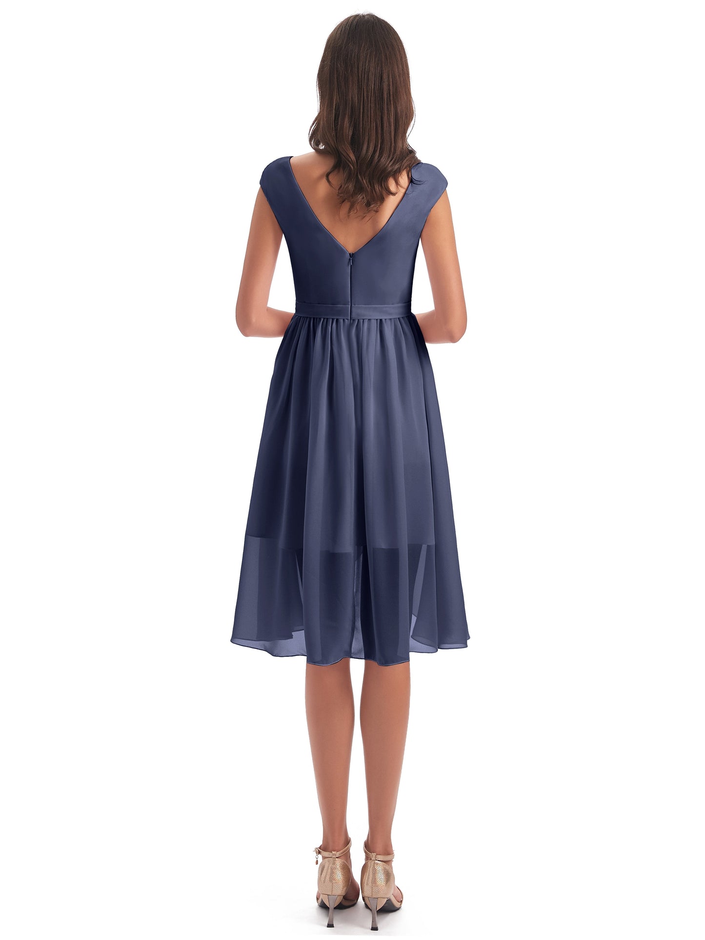 Renee Knee Length V-Neck Chiffon Bridesmaid Dresses
