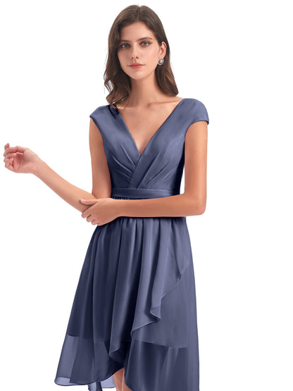 Renee Knee Length V-Neck Chiffon Bridesmaid Dresses
