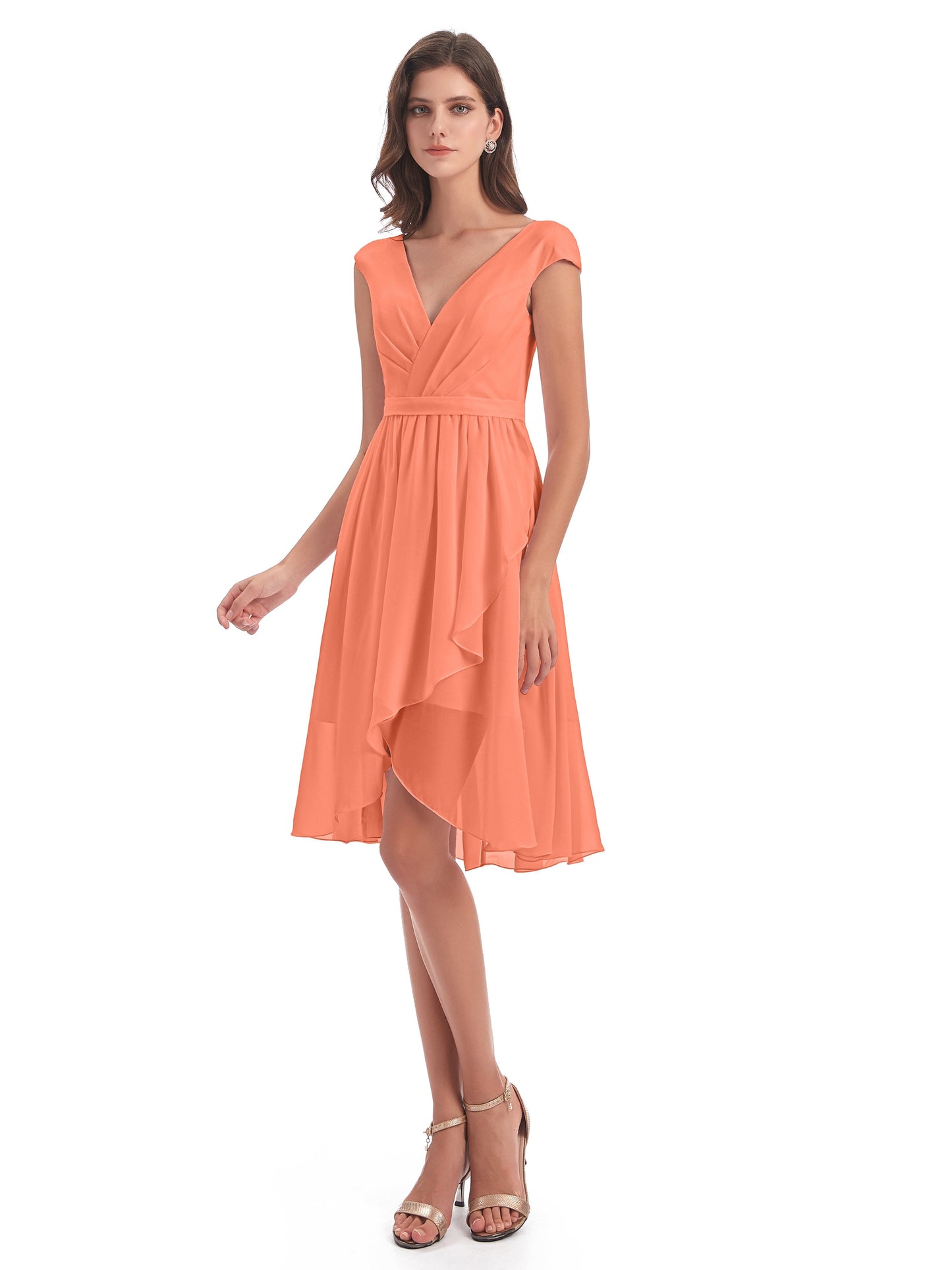 Renee Knee Length V-Neck Chiffon Bridesmaid Dresses