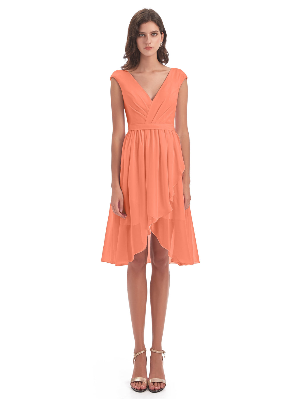 Renee Knee Length V-Neck Chiffon Bridesmaid Dresses