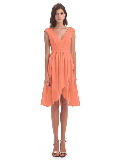 Renee Knee Length V-Neck Chiffon Bridesmaid Dresses