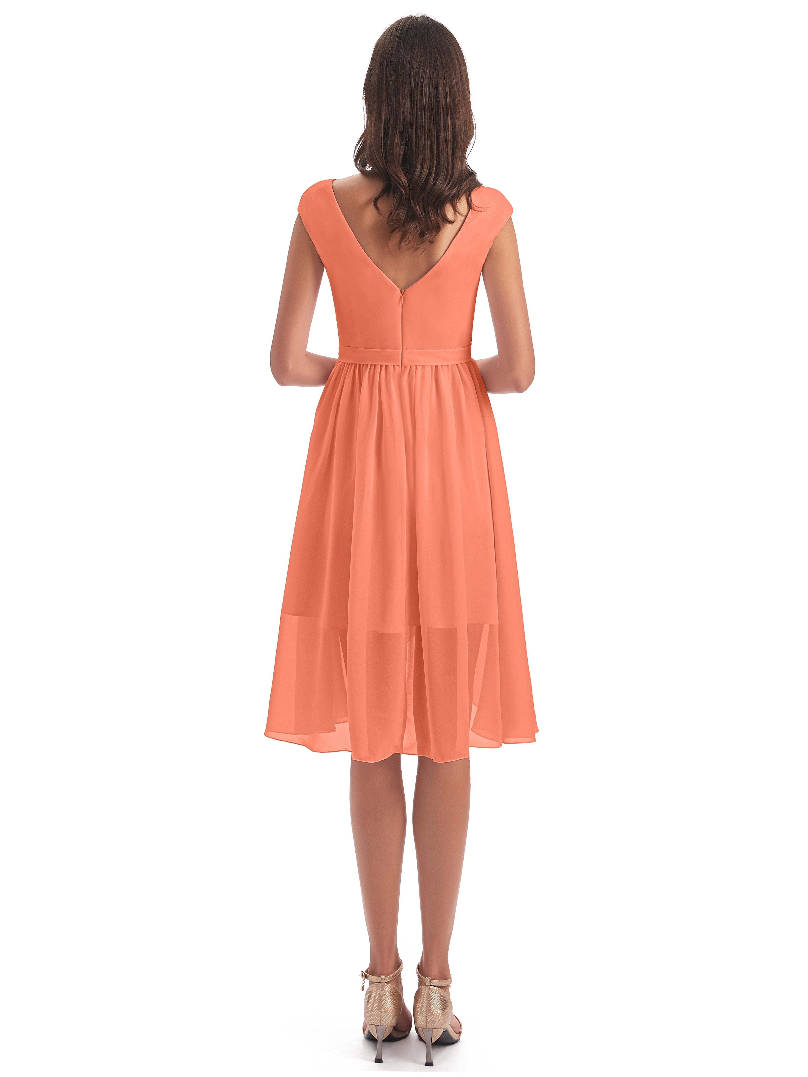 Renee Knee Length V-Neck Chiffon Bridesmaid Dresses