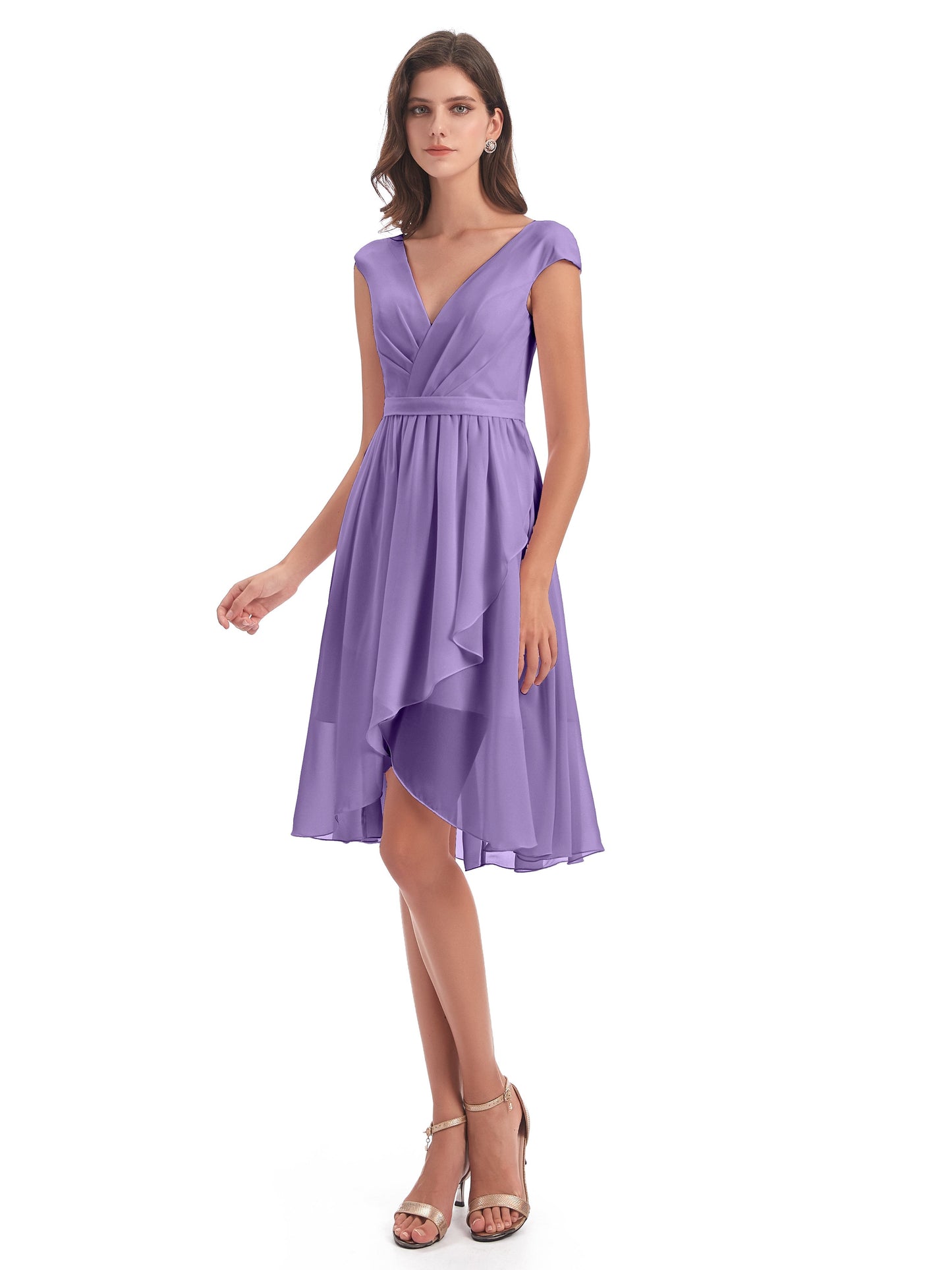 Renee Knee Length V-Neck Chiffon Bridesmaid Dresses