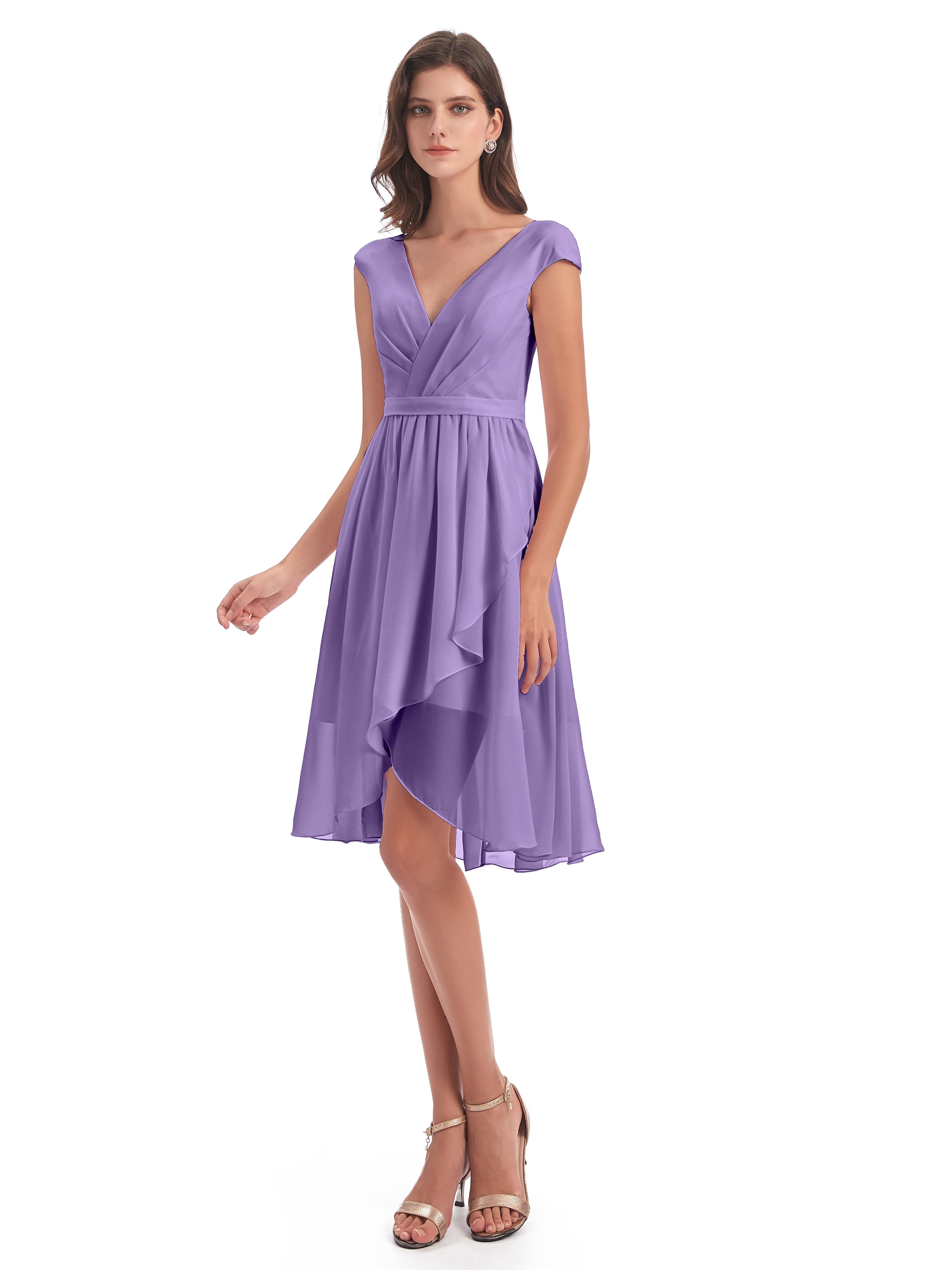 Renee Knee Length V-Neck Chiffon Bridesmaid Dresses