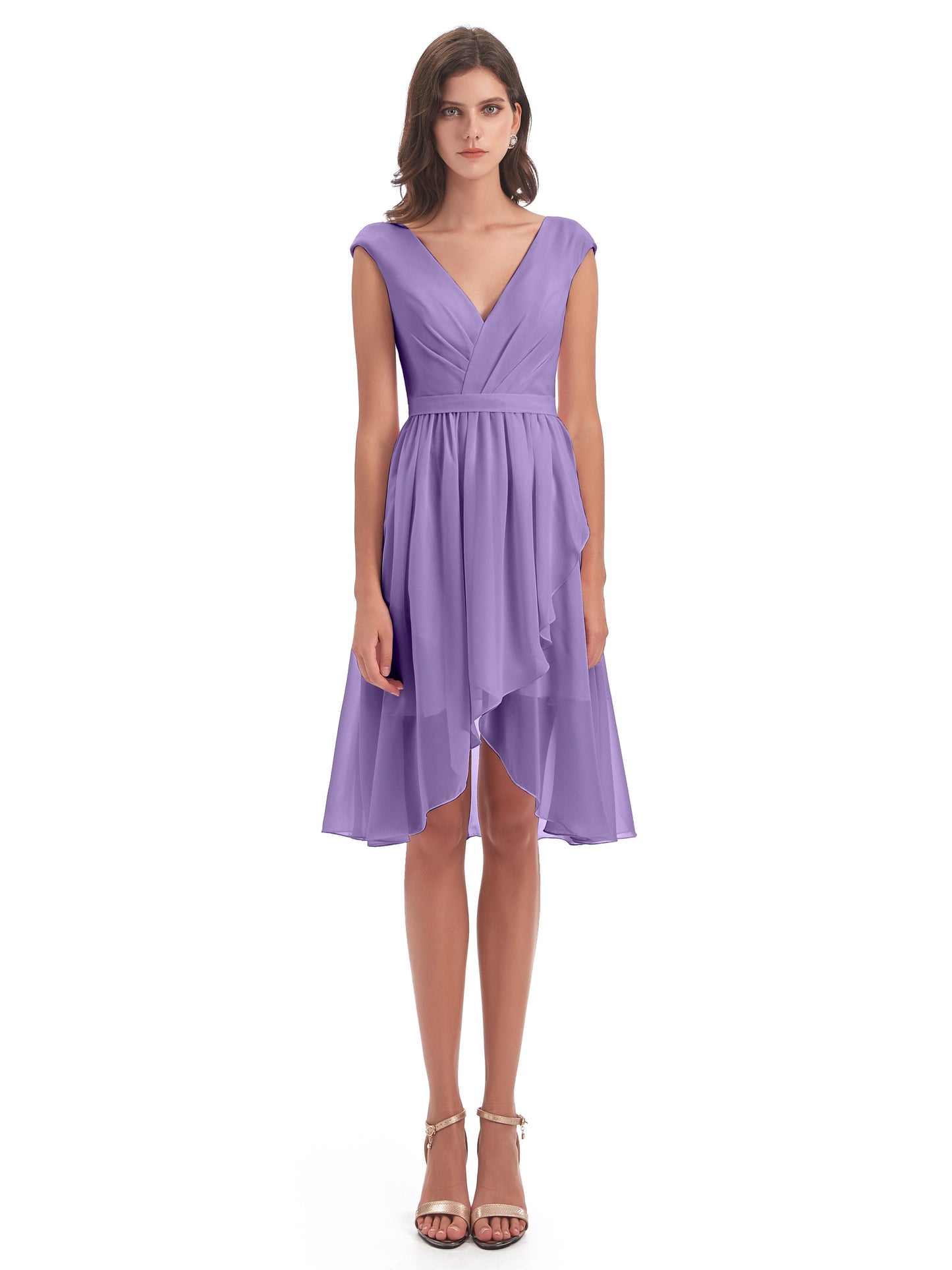 Renee Knee Length V-Neck Chiffon Bridesmaid Dresses